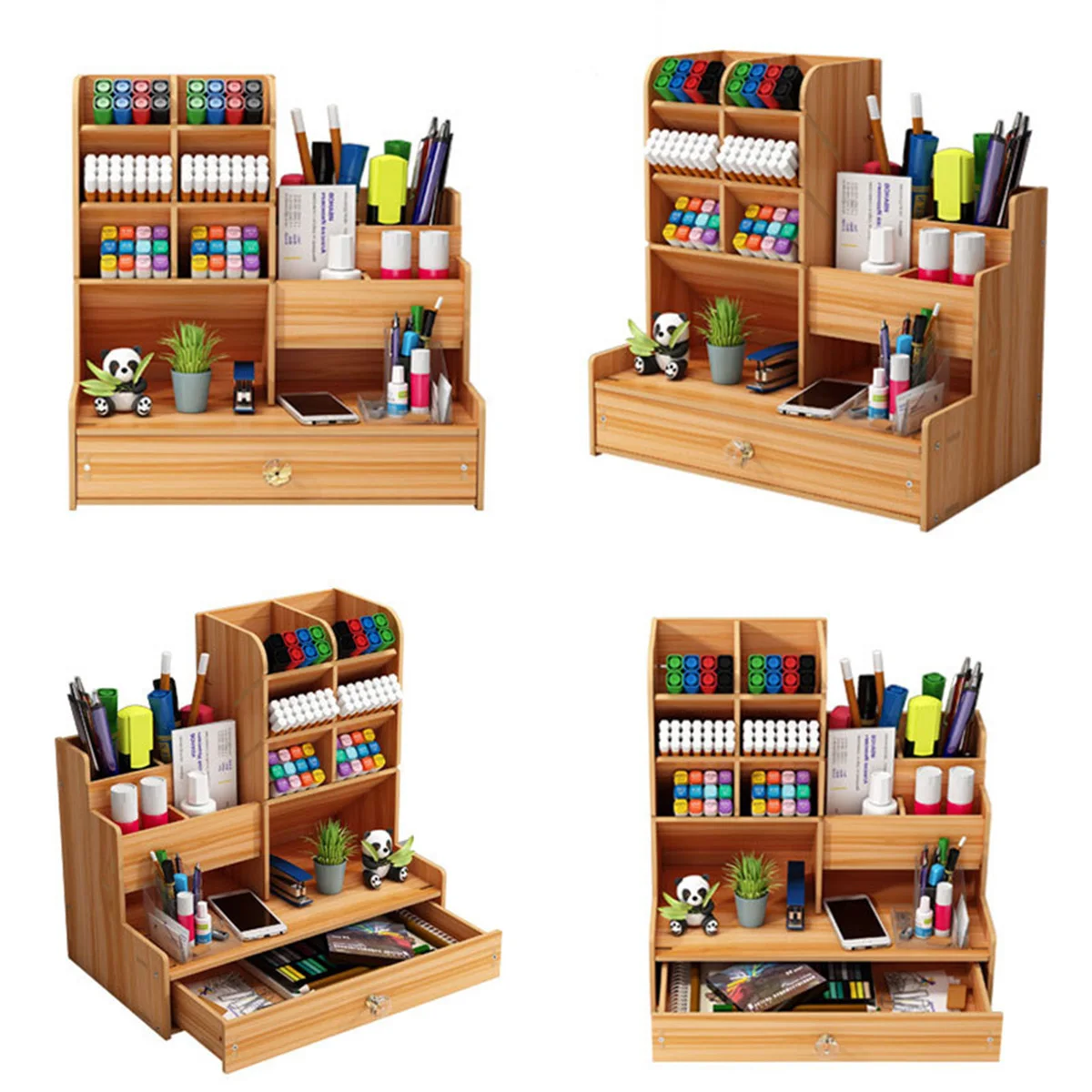 1PC Wooden Retro Pen Holder Rack Storage Box Student Stationery Storage Drawer Style Suitable for Multi Scene Study Room Office