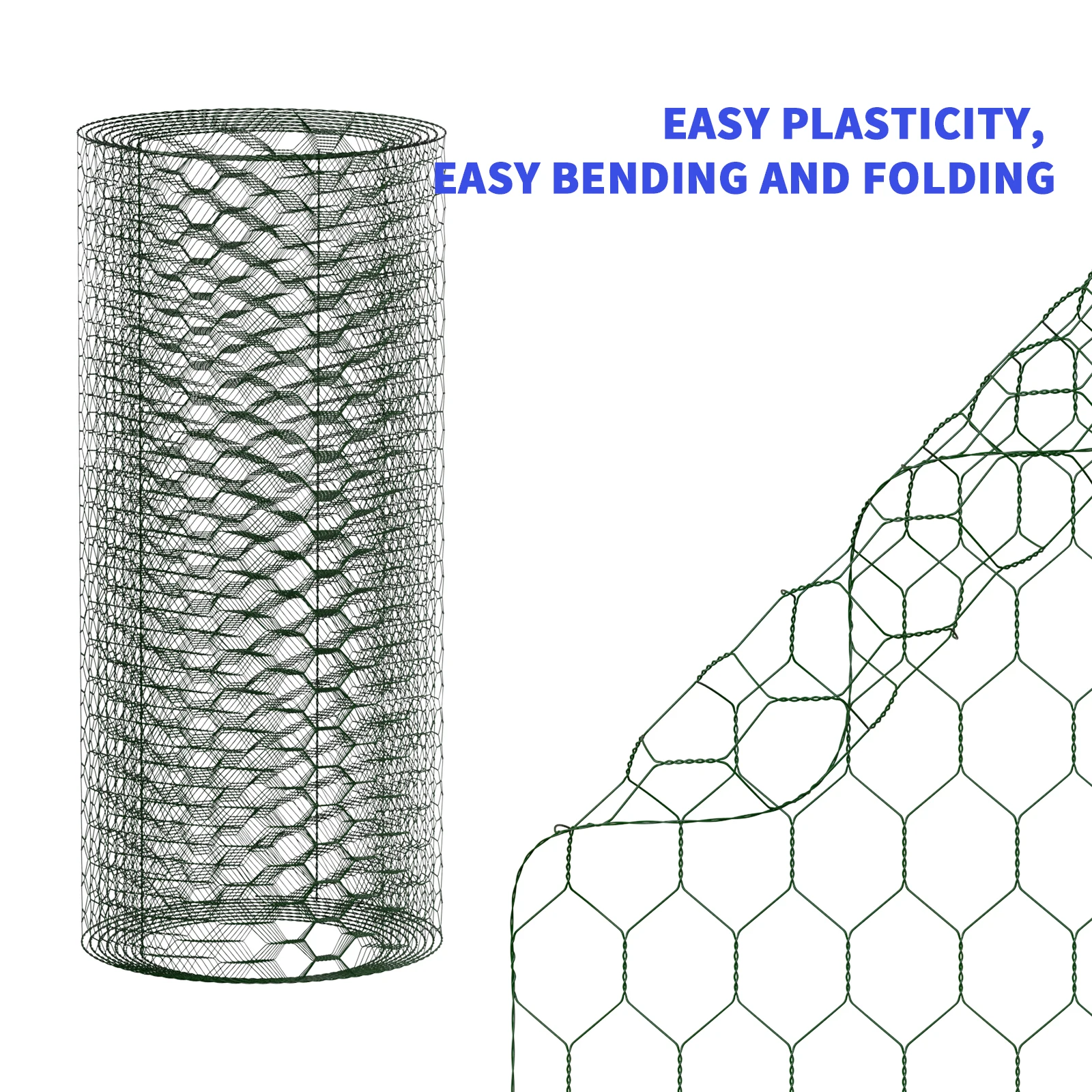 Wire Mesh Roll,PVC Coated Galvanized Hexagonal Chicken Wire Garden Netting for Vegetables Protection, 25mm Hole, Easy to Cut