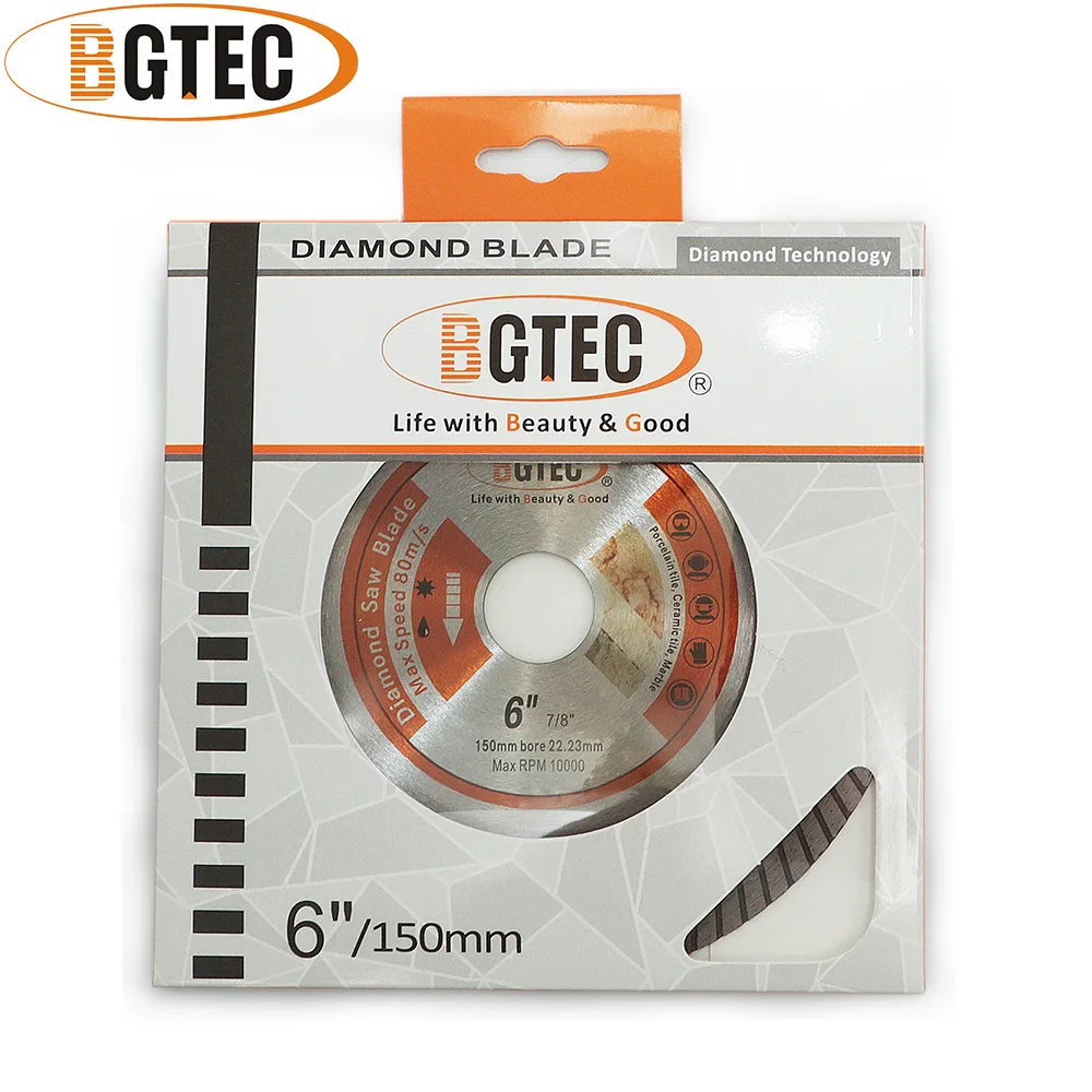 BGTEC 1pc 6inch Superthin Diamond Cutting Disc Turbo Saw Blade Ceramic Tile Granite Marble Quartz Stone 150mm Dry Cutting Plate