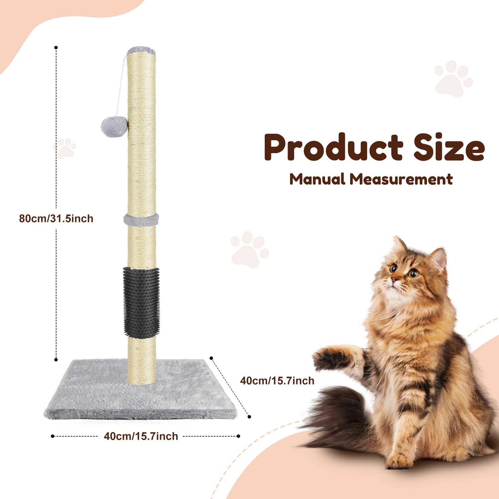 Cat Scratching Post & Activity Centre - 80cmTall Kitty Climbing Tree with Sisal Rope, Hanging Ball & Carpet Covered Heavy Base