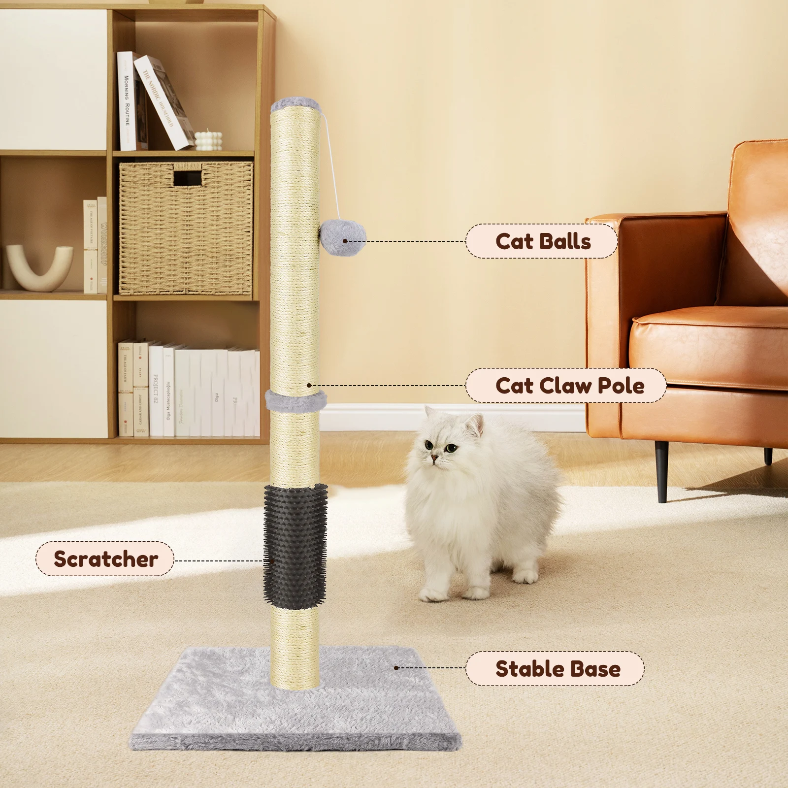 Cat Scratching Post & Activity Centre - 80cmTall Kitty Climbing Tree with Sisal Rope, Hanging Ball & Carpet Covered Heavy Base
