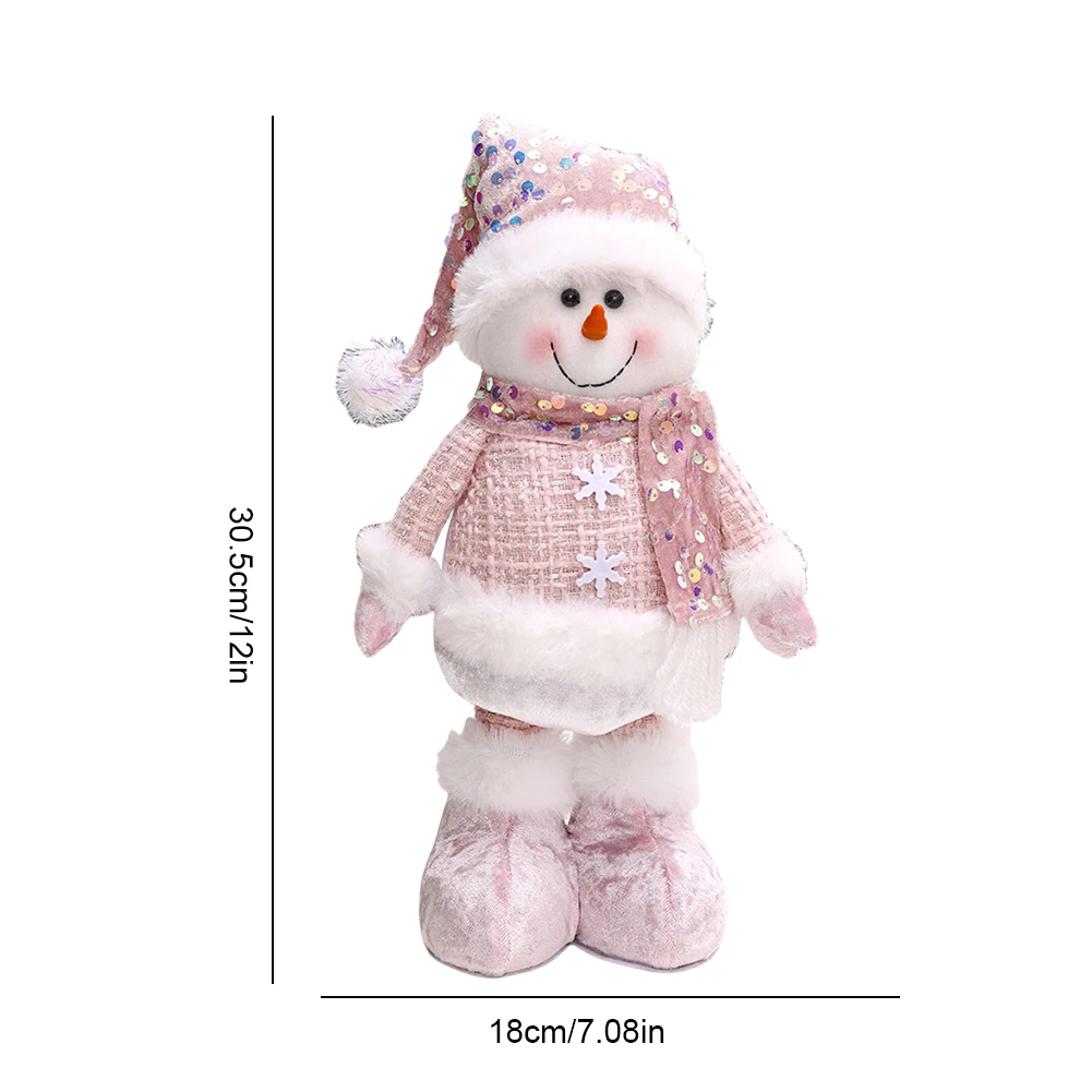 1PC Christmas Standing Telescopic Snowman Desktop Cute Soft Pink Snowmans Decorative Figurine Xmas Holiday Party Home Decoration