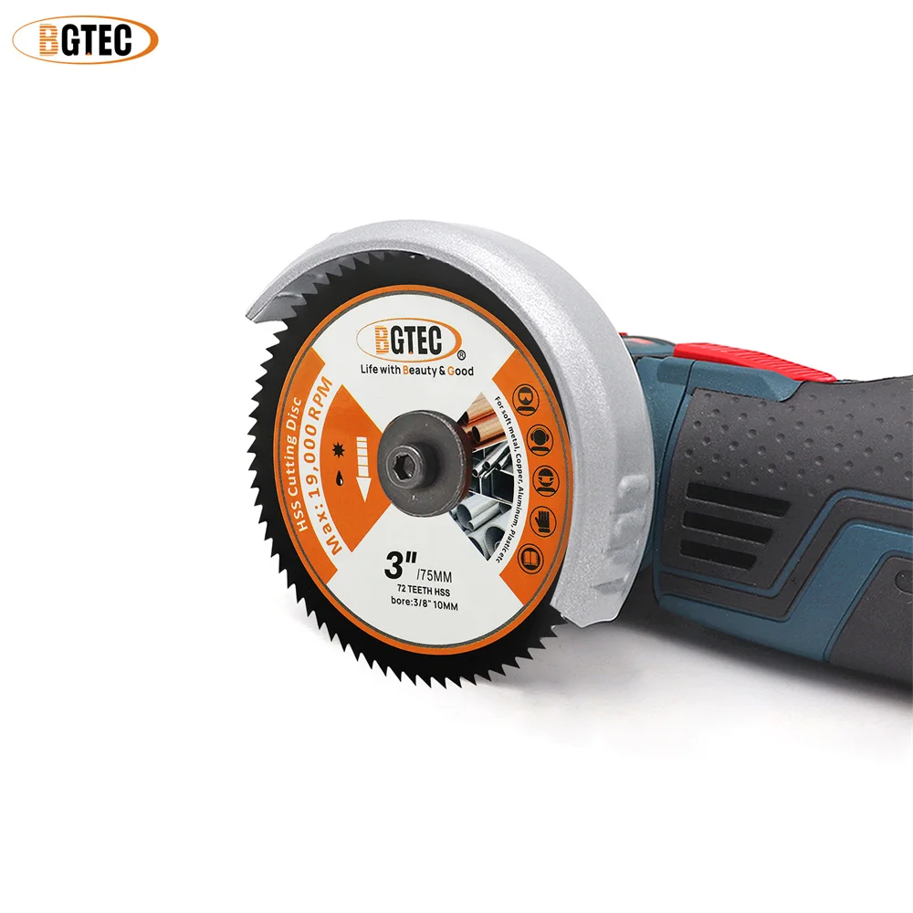 BGTEC Dia75mm 1pc Superthin Cutting Disc HSS Soft Metal Cutter Copper Pipe Aluminum Wood Mini Grinder Bore10mm Saw Blade 3inch