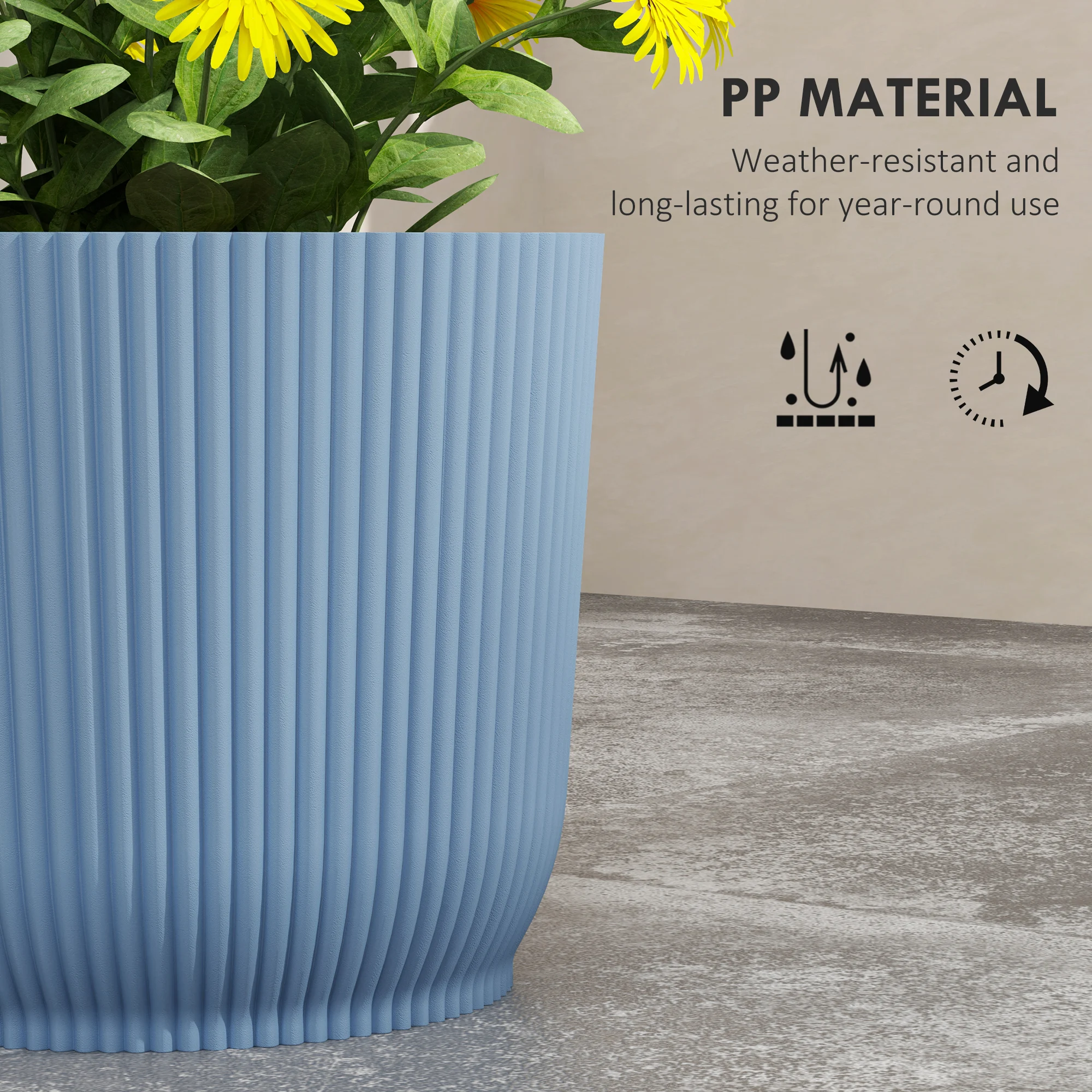 Outsunny Set of 3 Plastic Round Plant Pots Outdoor 22cm, Garden Planters, Flower Pots for Garden Decoration, Blue