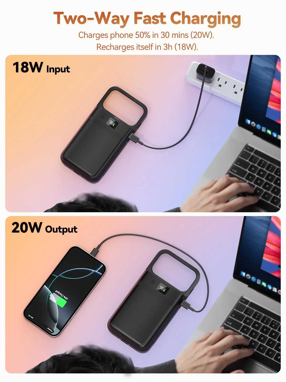 NEWDERY 9300mAh Battery Case for iPhone 17 Pro Max Portable Power Bank 20W Rechargeable Charger Case