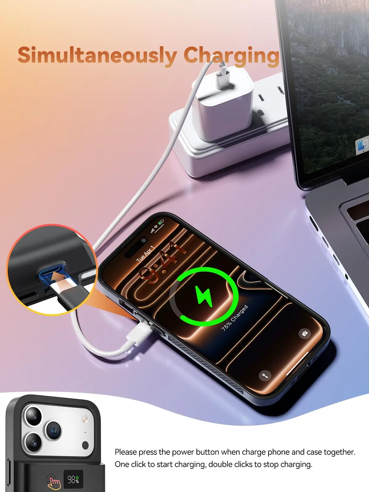 NEWDERY 9300mAh Battery Case for iPhone 17 Pro Max Portable Power Bank 20W Rechargeable Charger Case