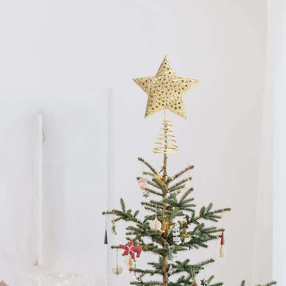 Voltsify Christmas Tree Star Topper Golden Glitter Ornaments Home Party Decor