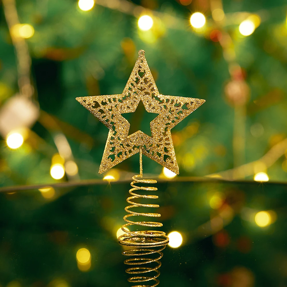 Voltsify Christmas Tree Star Topper Golden Glitter Ornaments Home Party Decor