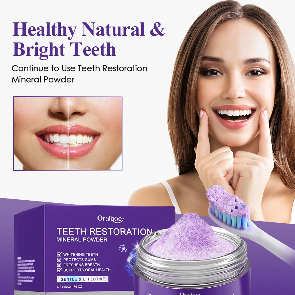 50g Purple Teeth Bleaching Powder Improve Bad Breath Reduce Plaque Stain Oral Hygiene Care Clean Teeth Whitening Powder