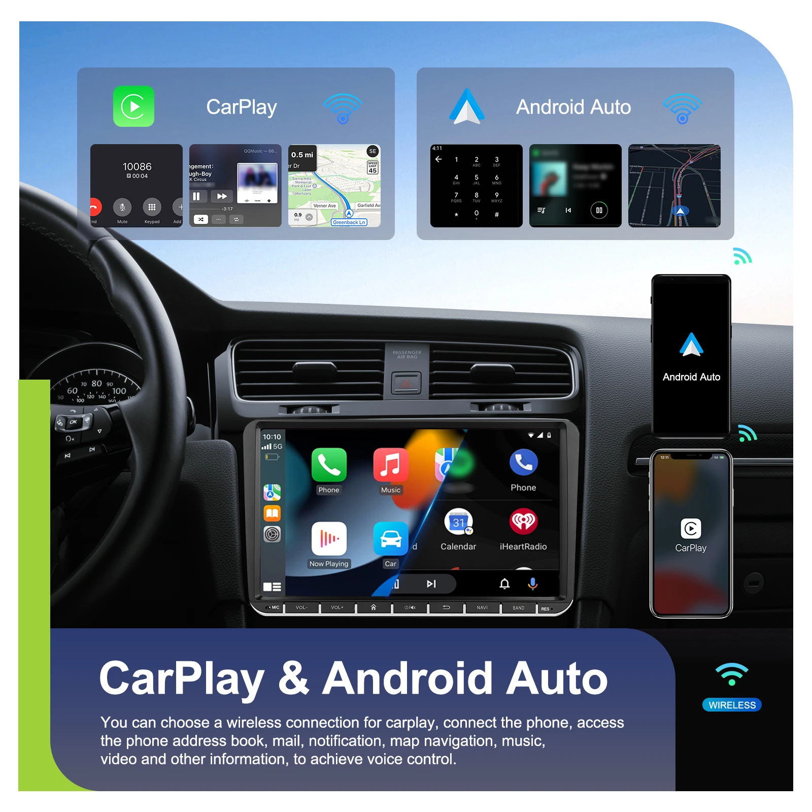 Podofo Wireless Carplay Android Auto Car Radio 9 Inch Multimedia Video Player GPS BT WIFI FM RDS For Volkswagen/Seat/Skoda