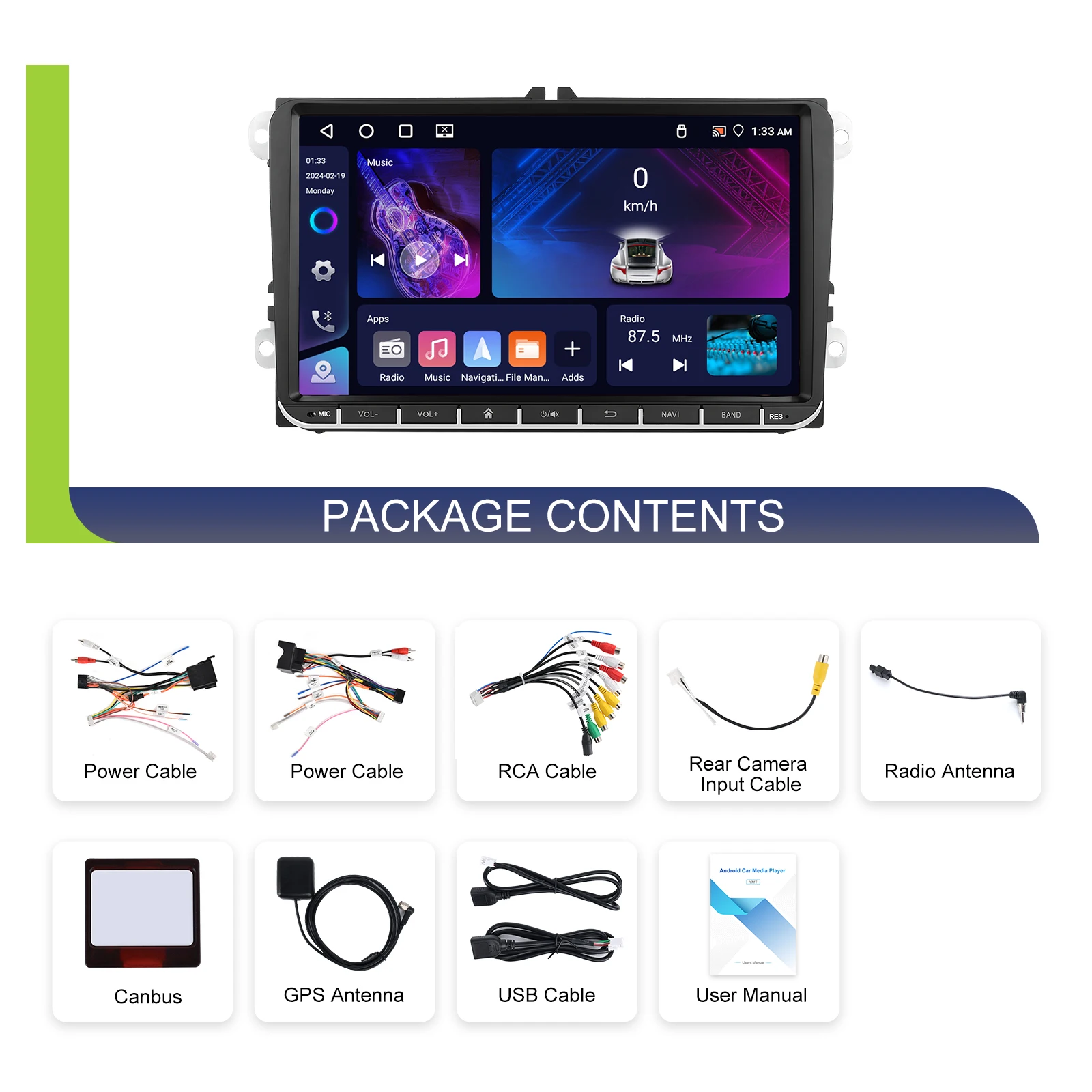 Podofo Wireless Carplay Android Auto Car Radio 9 Inch Multimedia Video Player GPS BT WIFI FM RDS For Volkswagen/Seat/Skoda