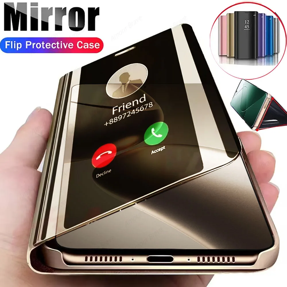 Leather Mirror Flip Phone Case For Xiaomi 14T 14 13T 12T 11T Pro 12 13 11 lite Cases Fro Xiaomi 14 13T 12T 11T 14T Pro Cover