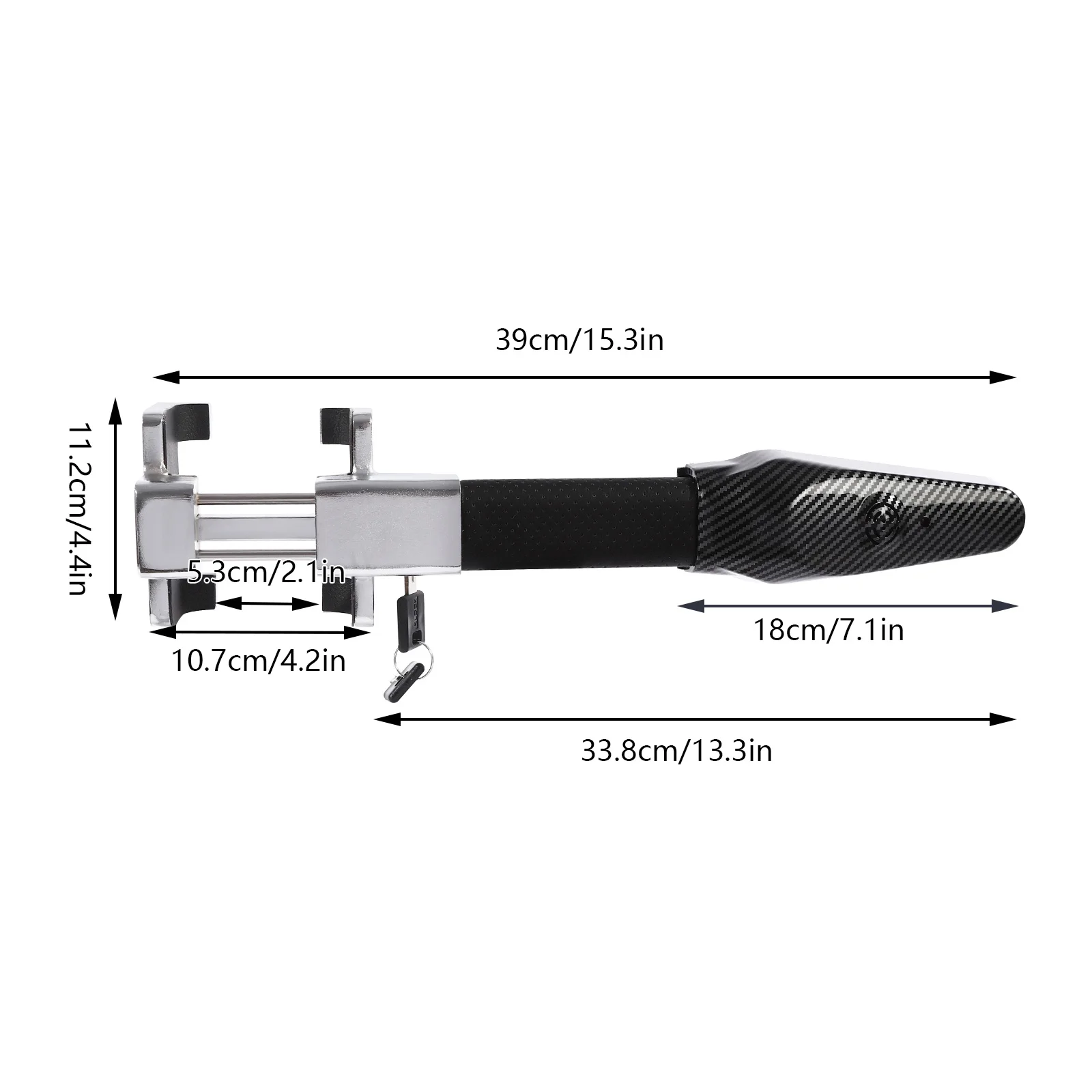 Car Steering Wheel Lock with Alarm, Key Lock, Steering Wheel Lock, 2 Keys, Suitable for Cars Vans Trucks SUVs Etc, Black