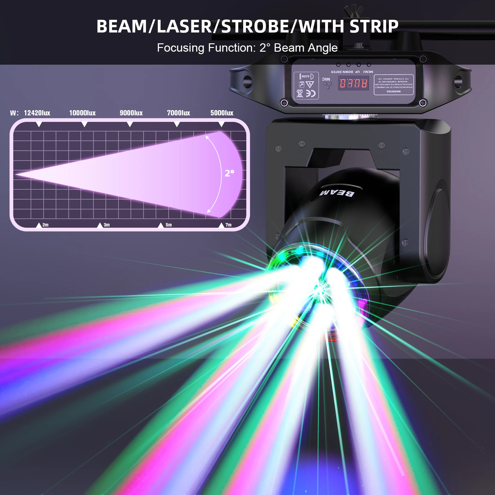 Leleght 90W RGBW Moving Head Light with Bee's Eye 360° Rotation Halo Strip DMX512 Voice Control for Wedding Party and Ball
