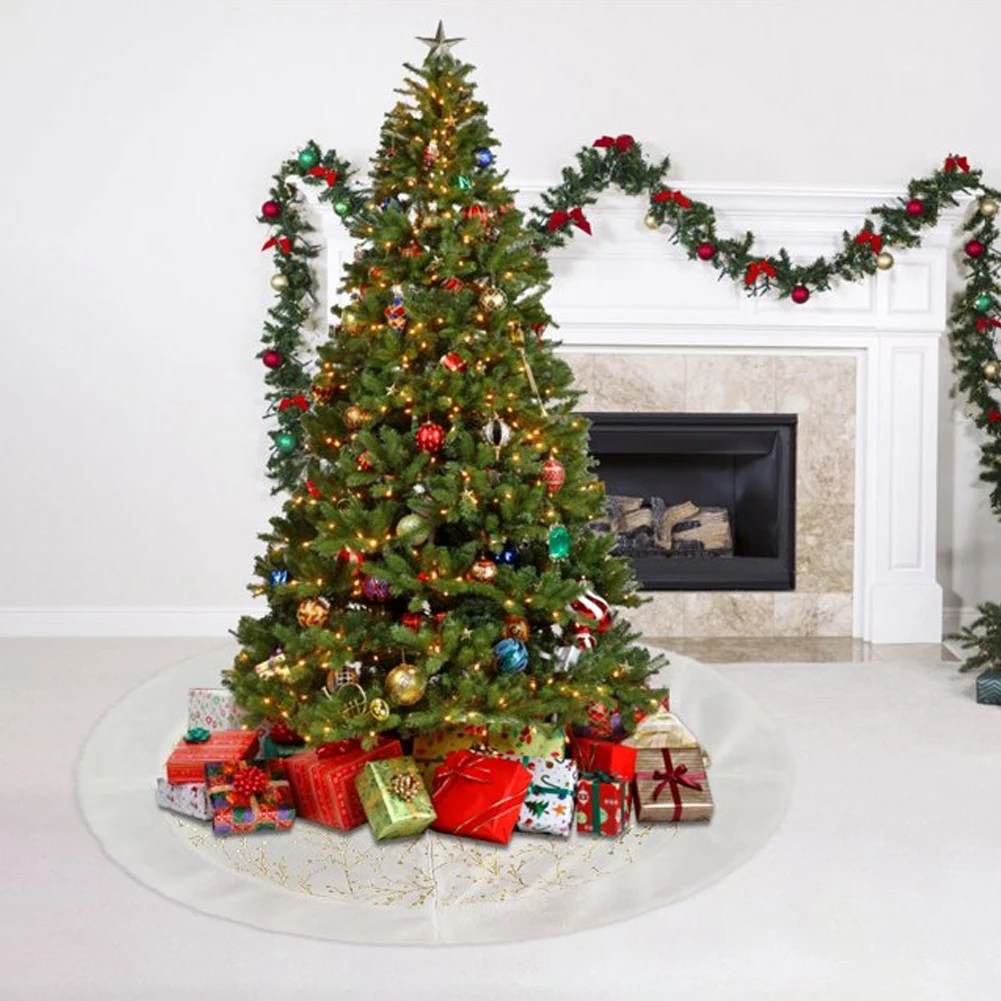 Voltsify Hot Stamping Golden Twig Plush Christmas Tree Skirt