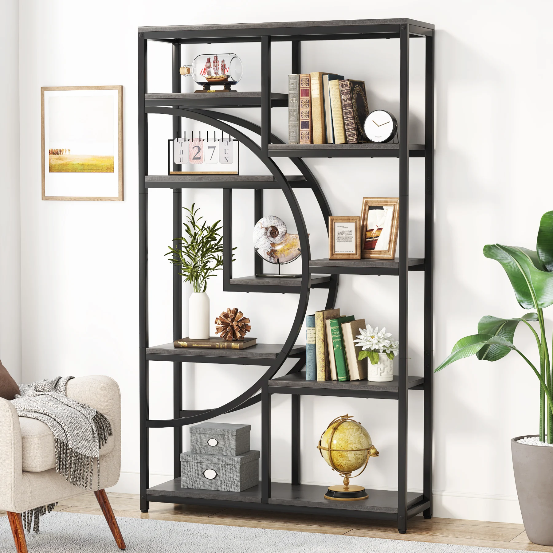 Tribesigns Bookshelf, Industrial 5 Tier Etagere Bookcase, Freestanding Tall Bookshelves Display Shelf Storage Organizer