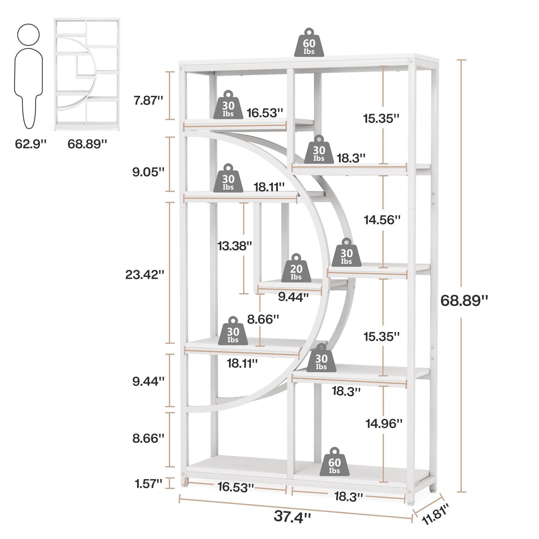 Tribesigns Bookshelf, Industrial 5 Tier Etagere Bookcase, Freestanding Tall Bookshelves Display Shelf Storage Organizer