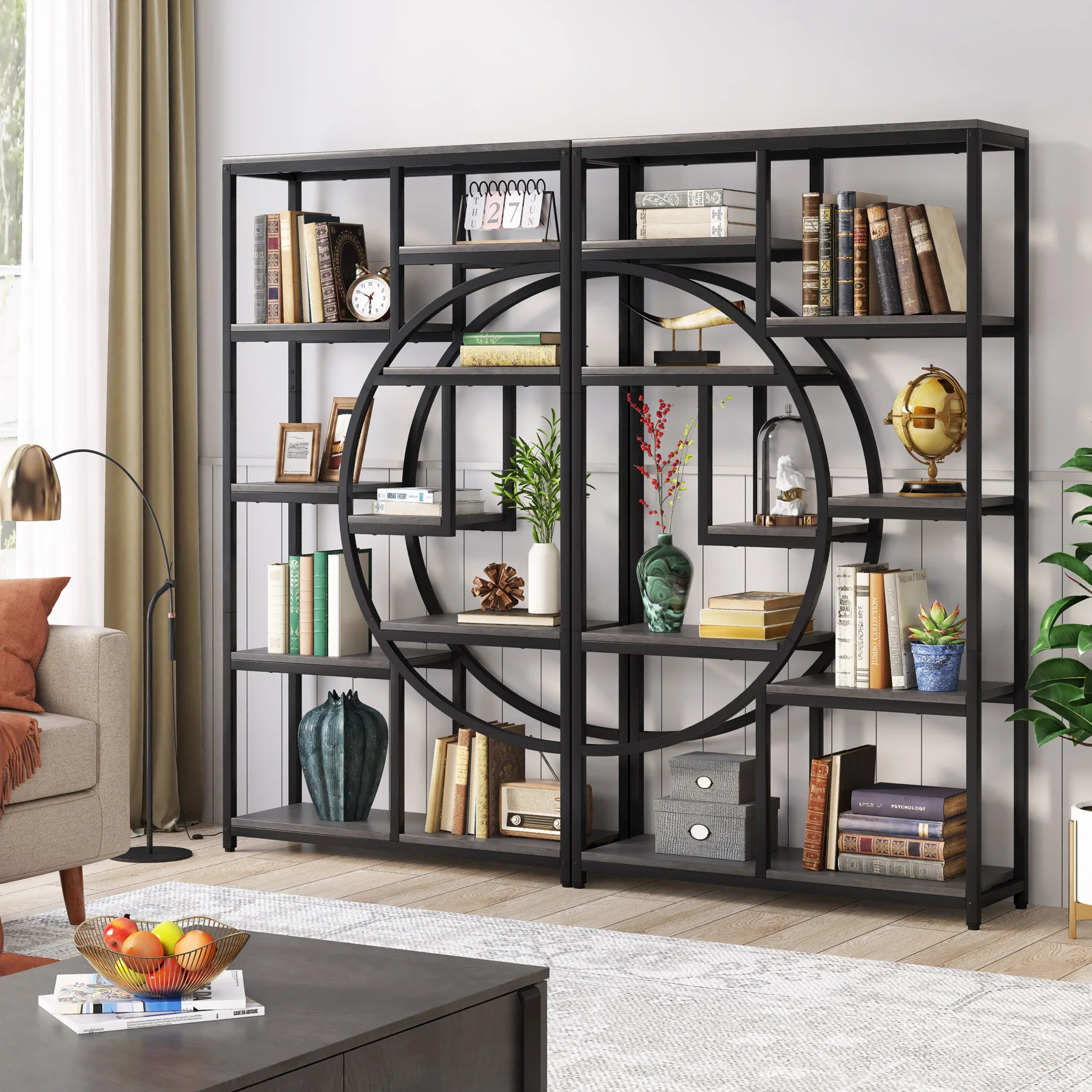 Tribesigns Bookshelf, Industrial 5 Tier Etagere Bookcase, Freestanding Tall Bookshelves Display Shelf Storage Organizer