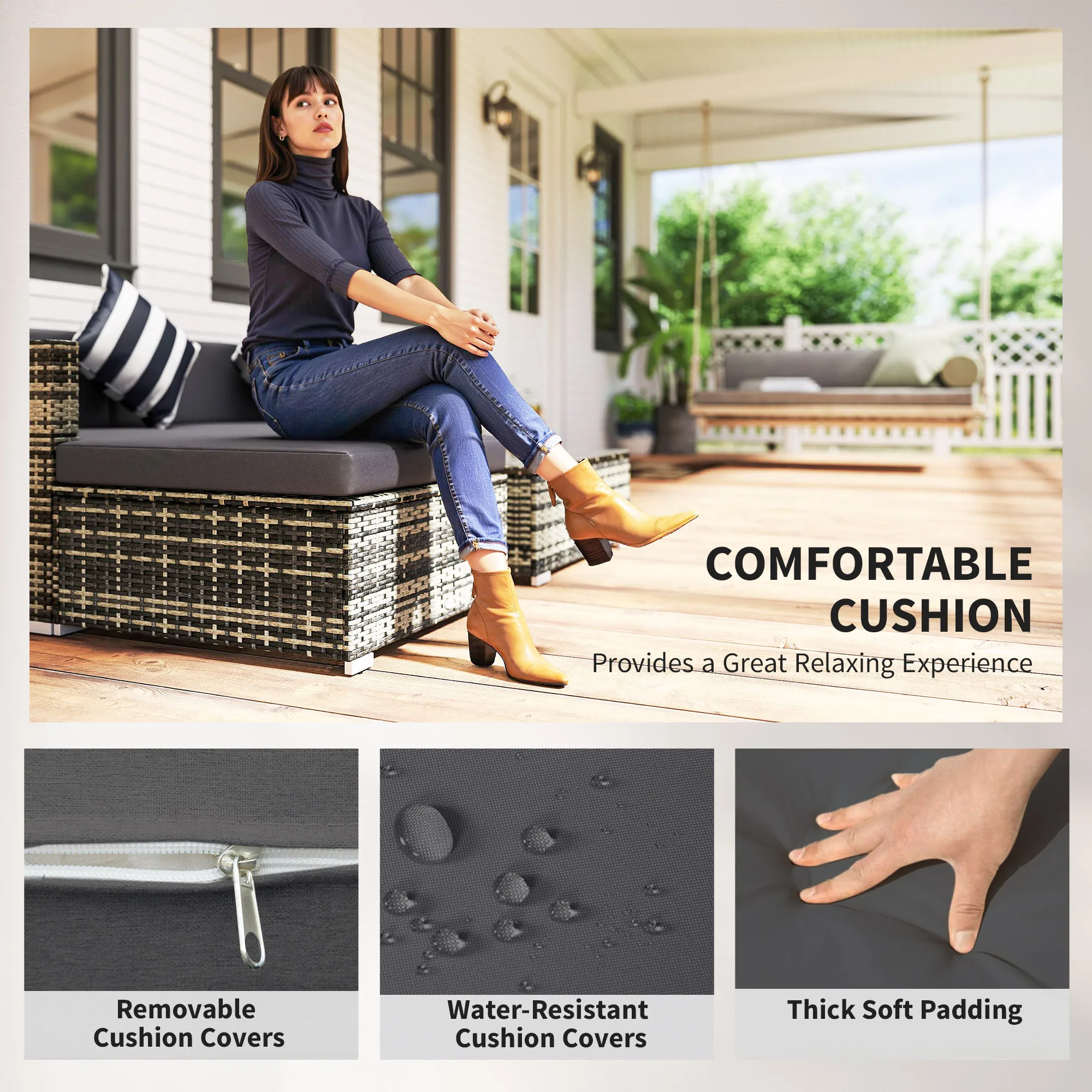 Outsunny 5 Piece Rattan Garden Furniture Set, Outdoor Corner Sofa with 67 cm Wide & Deep Seat, Sectional Outdoor Furniture