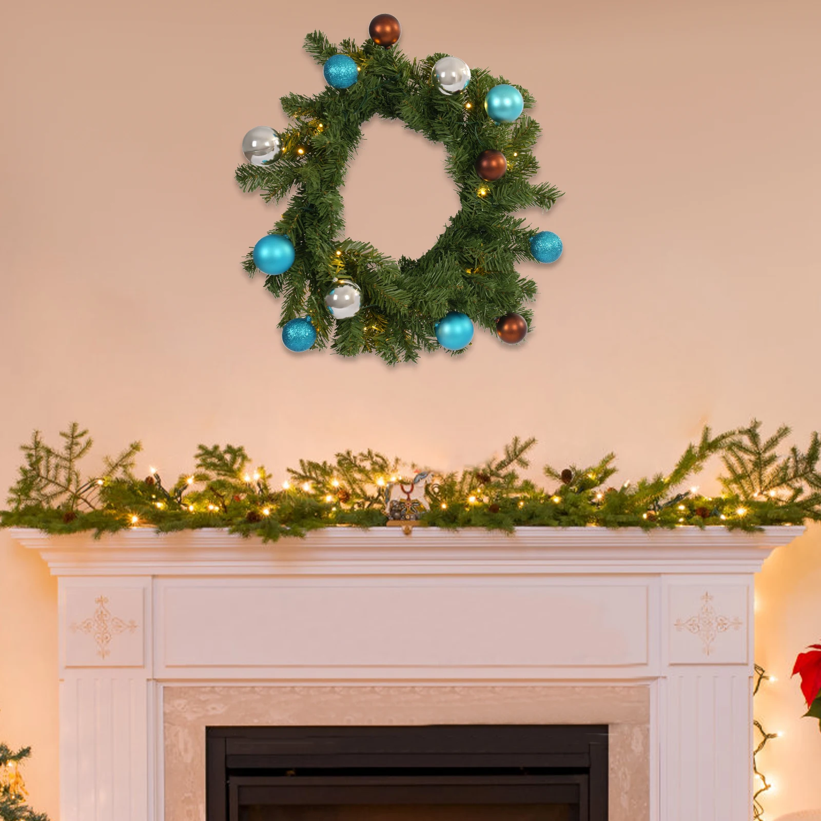 Christmas Wreath w/ 15 LED Light for Front Door 45 cm, Artificial Door Wreath , Xmas Wreath for Christmas atmosphere