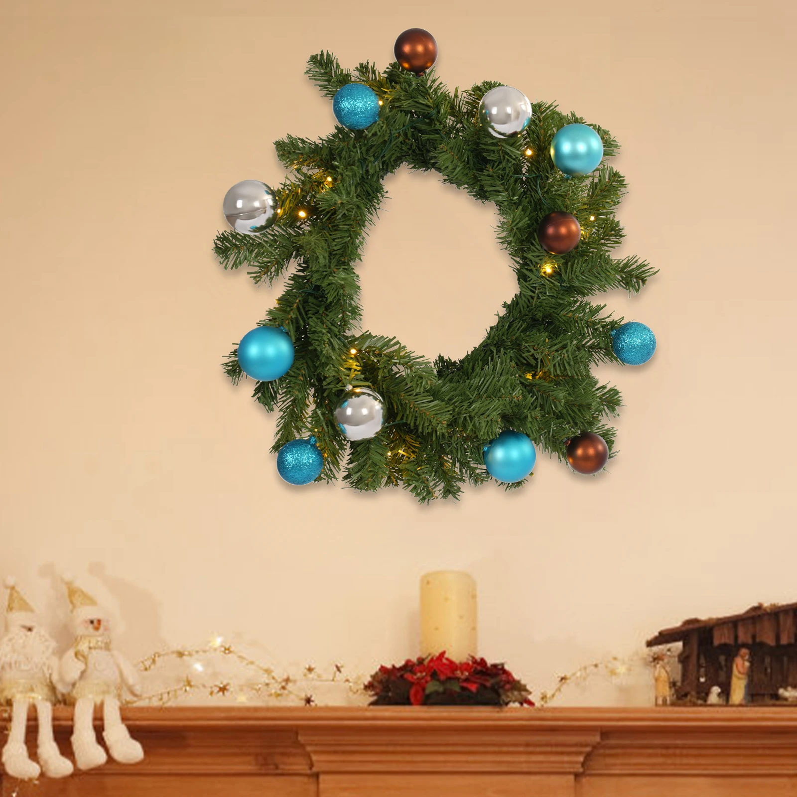 Christmas Wreath w/ 15 LED Light for Front Door 45 cm, Artificial Door Wreath , Xmas Wreath for Christmas atmosphere