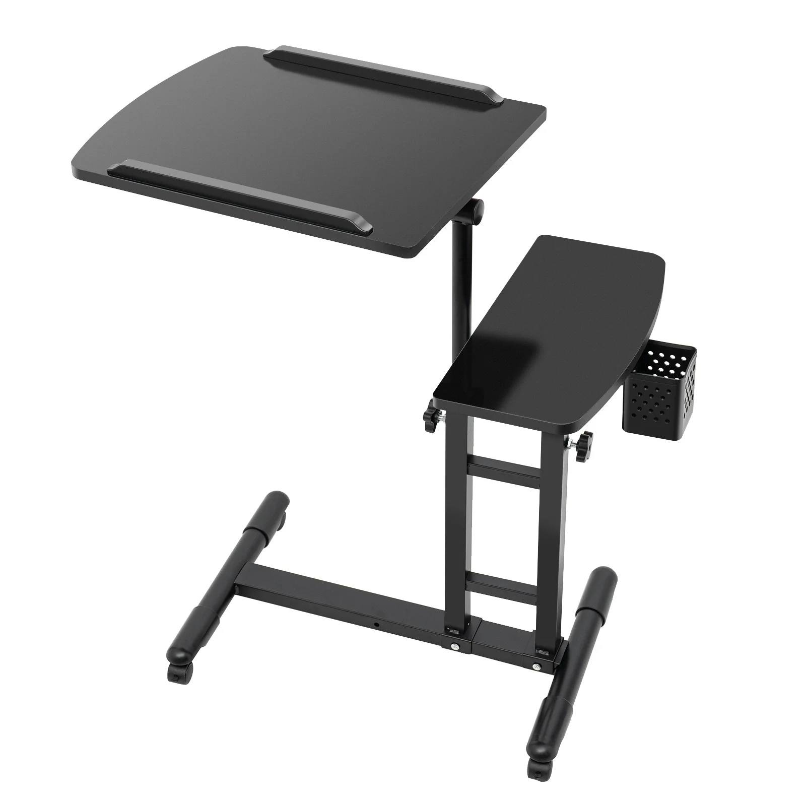 Portable Adjustable Height Tattoo Workstation Dual Surface Black Iron & Density Board Table 57.5-90cm12.5kg Load-Bearing
