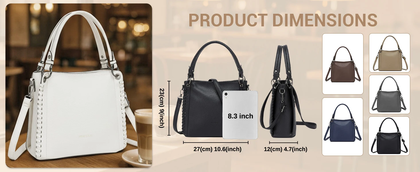 Miss Lulu Women's Handbag, Stylish Woven Detail Tote Shoulder Bag, Large Capacity Ladies Crossbody Bag with Detachable Adjustable Strap, Multi Pocket Top Handle Bag for Work Daily