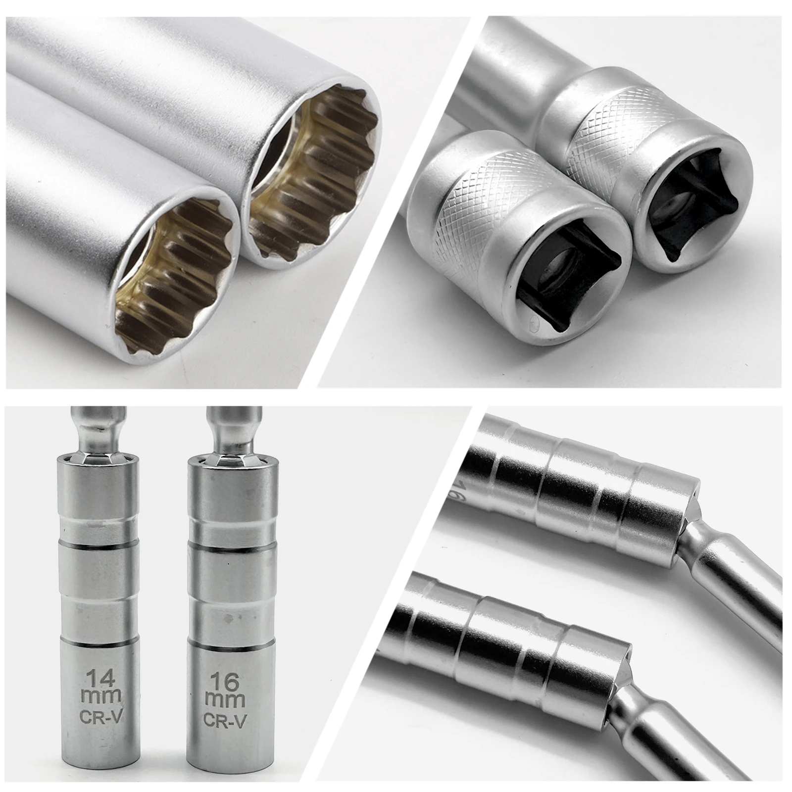 4PCS Magnetic Spark Plug Socket 14+16mm Thin Wall 3/8'' Drive Install Replace Repair Kit Torque Remove Removal Gap Tool