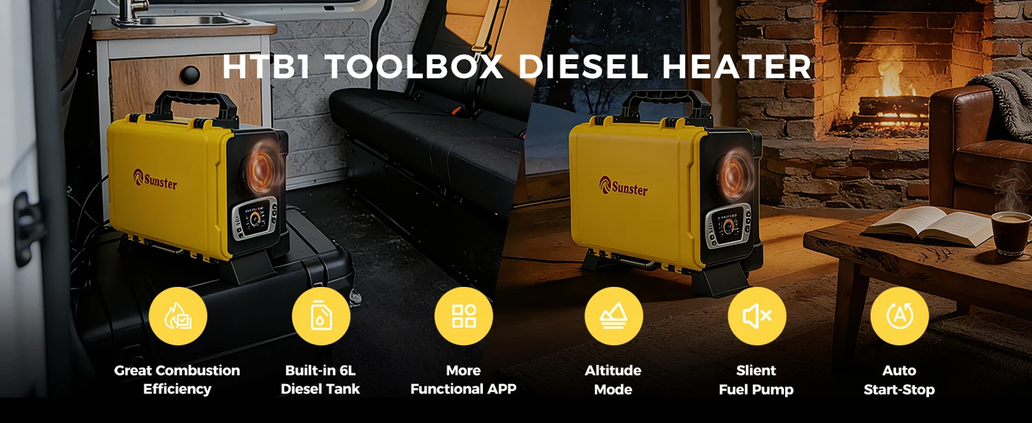 8KW Diesel Parking Heater 12V/220V Portable Toolbox Night Heater With Bluetooth APP Ventilation Mode For Trucks Boats Home RV