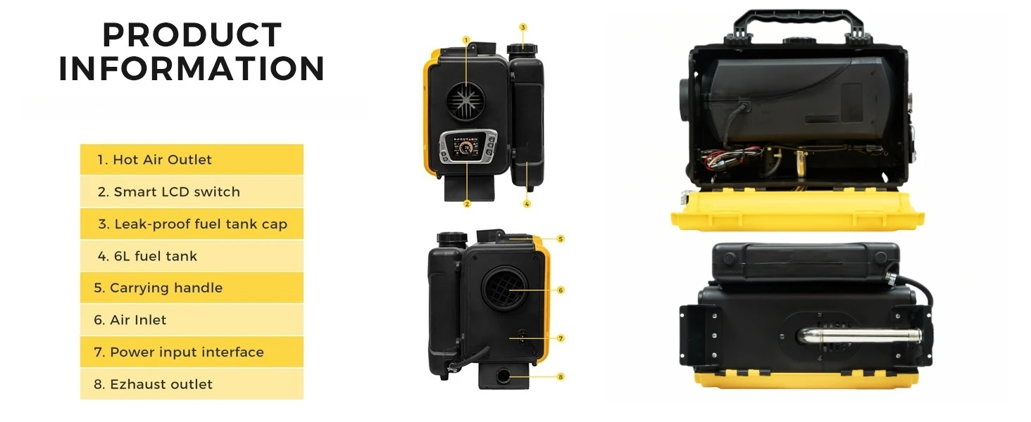 8KW Diesel Parking Heater 12V/220V Portable Toolbox Night Heater With Bluetooth APP Ventilation Mode For Trucks Boats Home RV