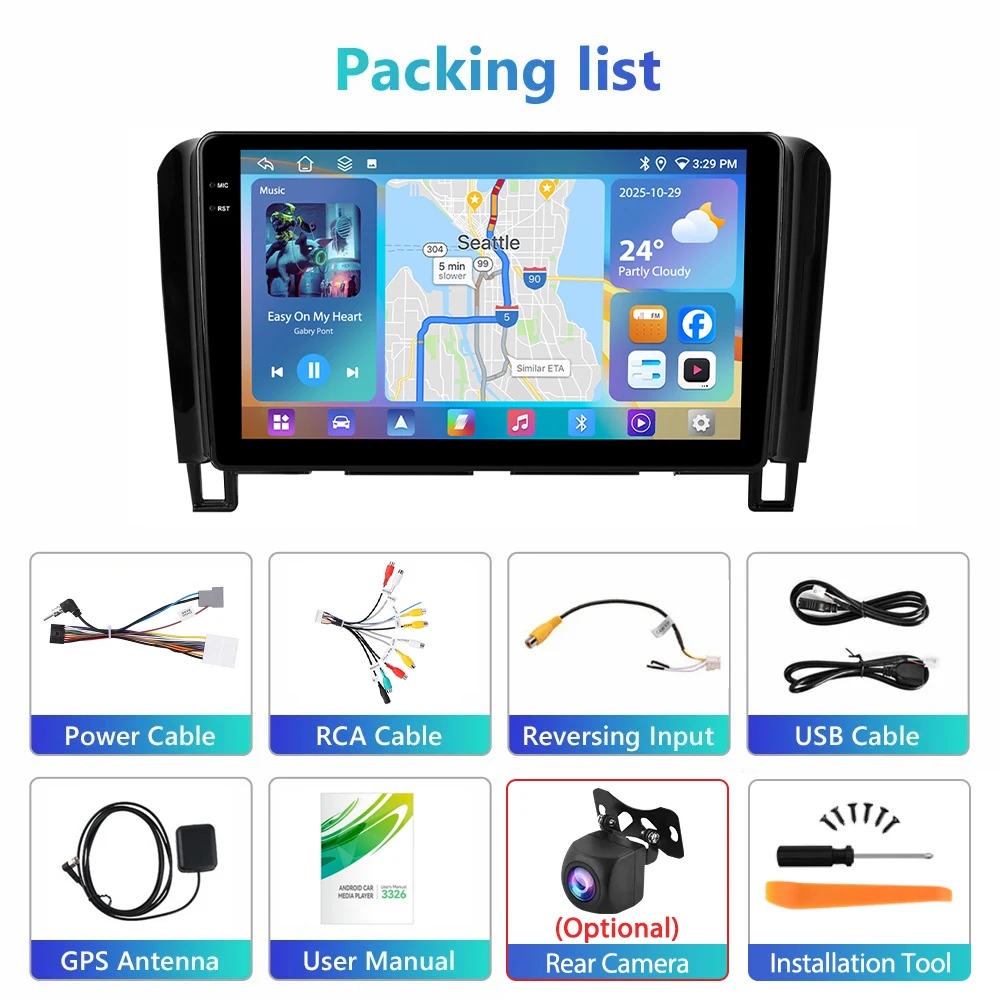 Podofo 4GB+64GB Car Radio Wireless Carplay Android Auto Audio Stereo 9 Inch 2 Din DVR GPS BT For Nissan SERENA C26 2012-2016