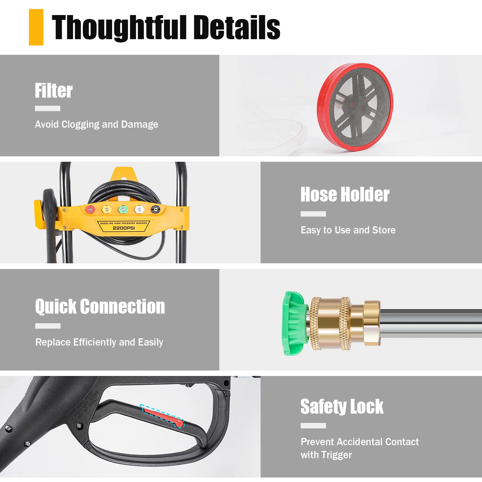 7.5HP Pressure Washer 3400RPM 2200PSI High Pressure Washer Machine with 5 Different Nozzles Outlet Inlet Pipe