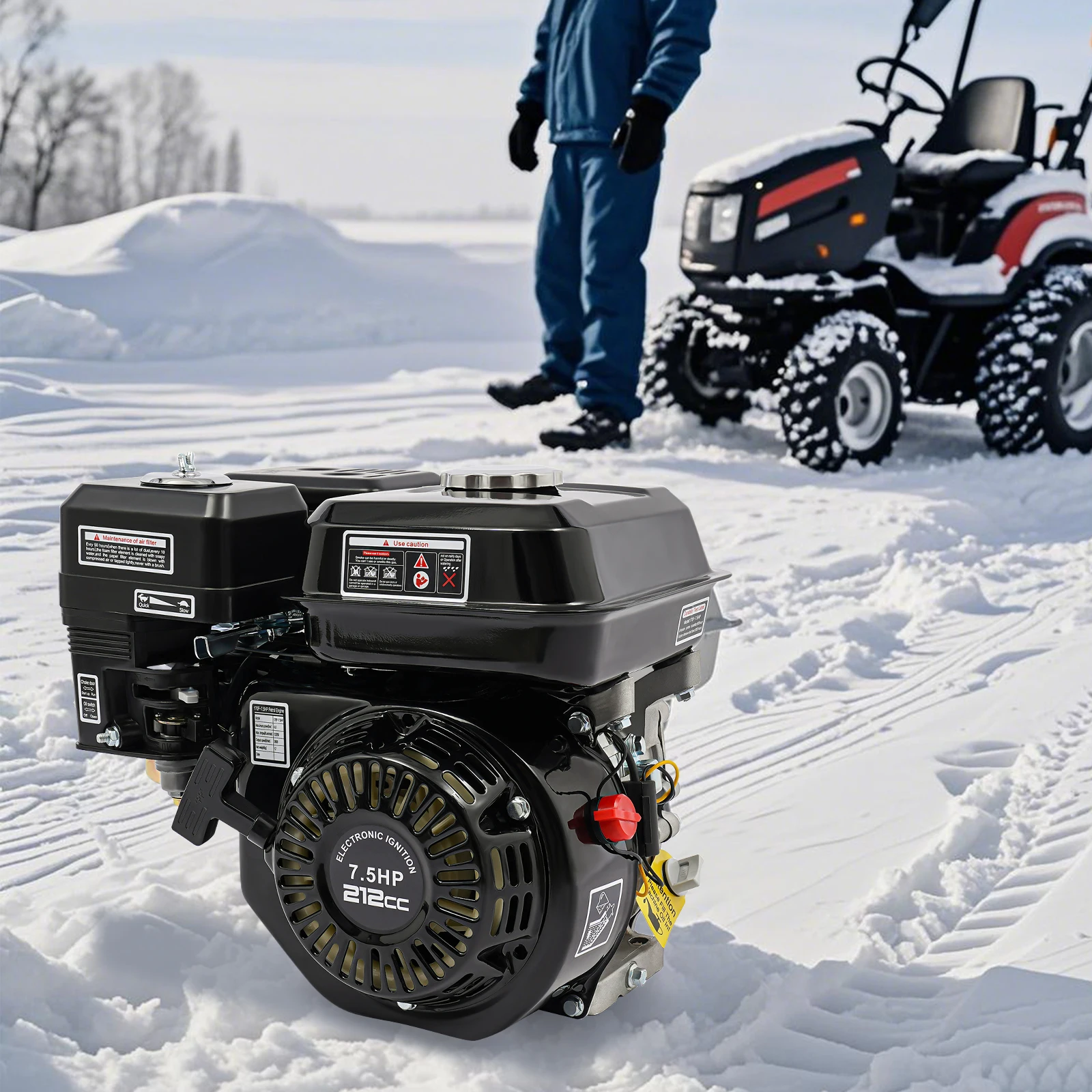 7.5HP 212cc Engine 4-Stroke OHV, 20mm Shaft 3600RPM Air Cooled Motor with Oil Alert Low Oil Shut-Off for Pump Generator Mower (Hand Pull Start)