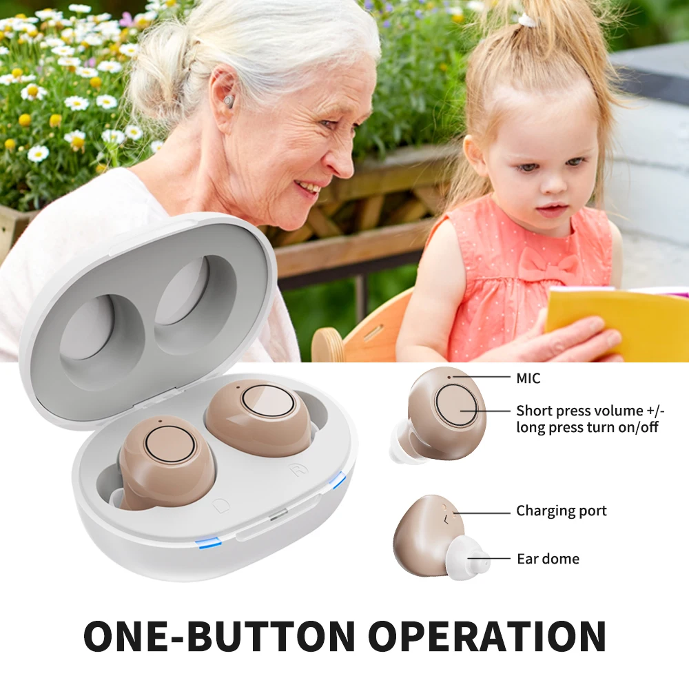 JINGHAO Hearing Aids Sound Amplifier Rechargeable Sound Enhance For Elderly Father Mother Gift Beige