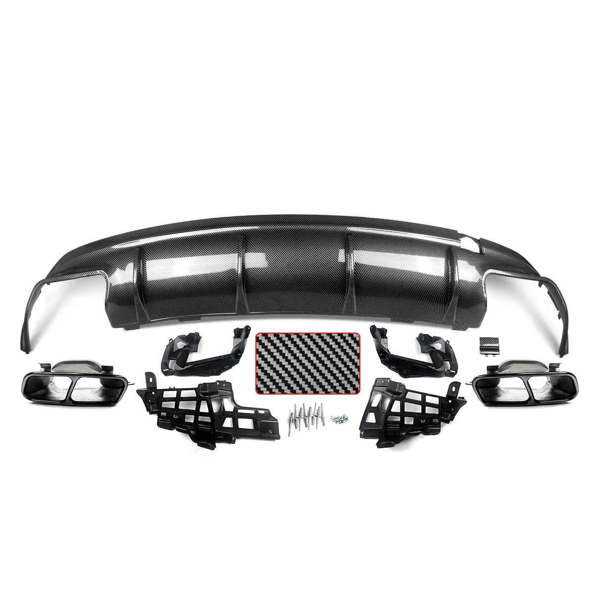 Rear Bumper Diffuser with Exhaust Tailpipes for Mercedes Benz W117 C117 CLA45 CLA200 CLA250 Rear Lip 2012 2013 2014 2015-2018