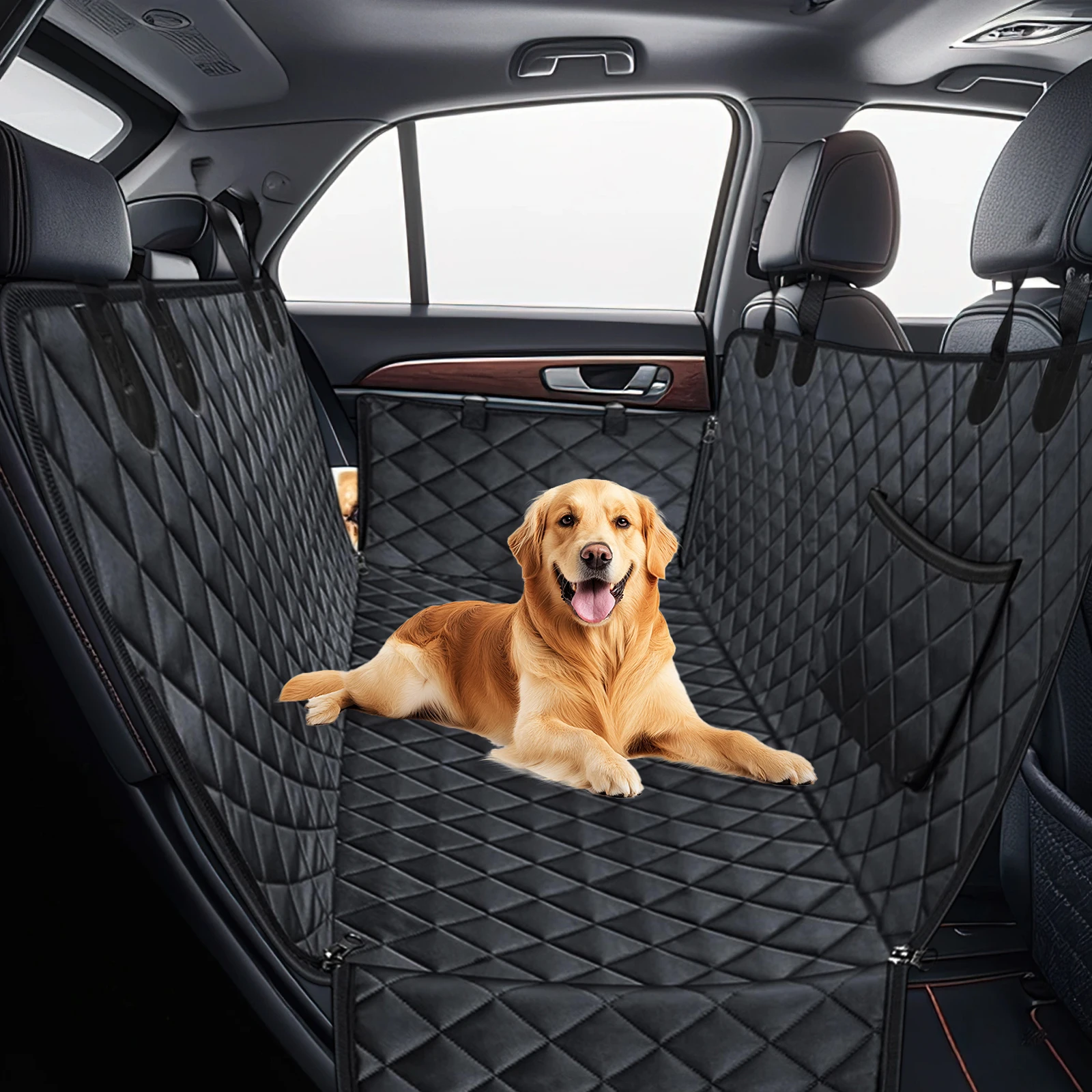 Dog Seat Cover for Back Seat Waterproof with Mesh Window Scratch Prevent Anti-slip Dog Car Hammock Back Seat Covers for cat