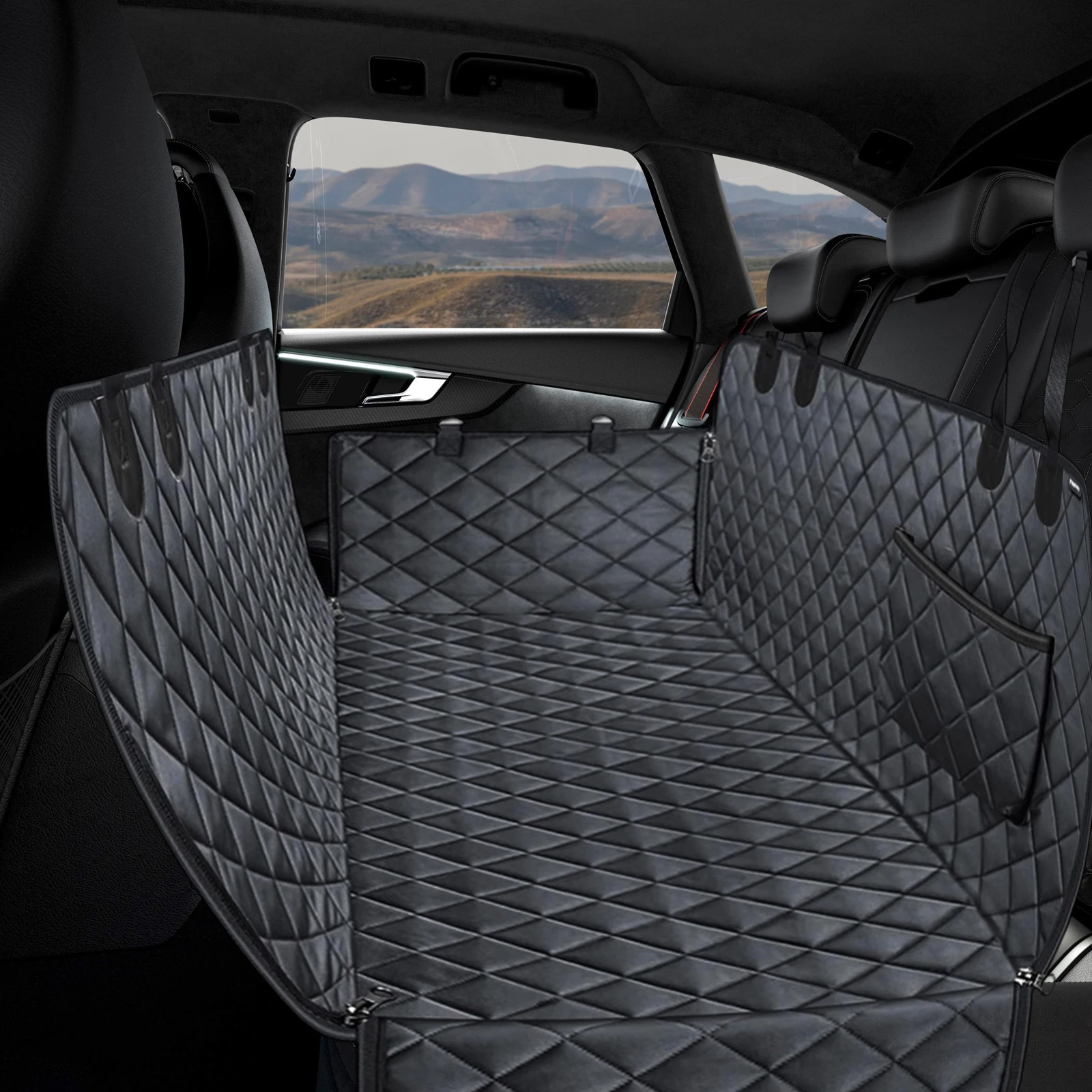 Dog Seat Cover for Back Seat Waterproof with Mesh Window Scratch Prevent Anti-slip Dog Car Hammock Back Seat Covers for cat