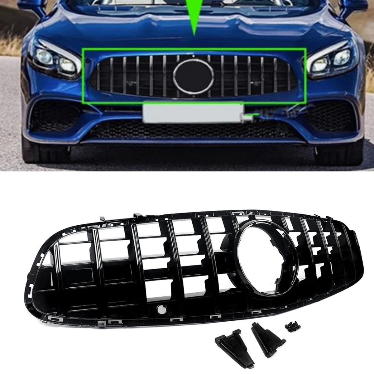 For Benz R231 SL550 SL450 Convertible GT GTR Grille Grill Gloss Black 2017-2020