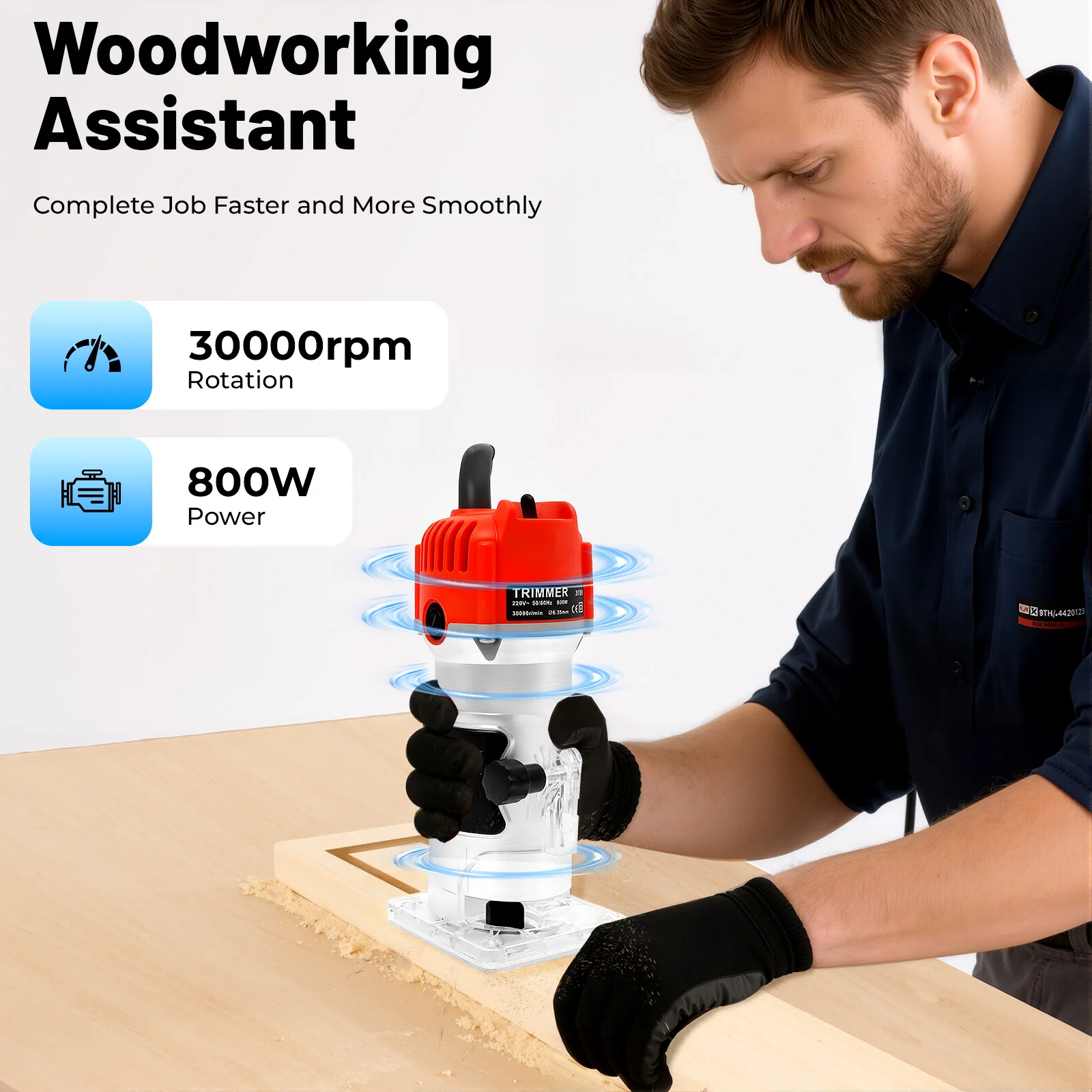 800W Woodworking Trimmer 30000RPM,Compact Electric Handheld Wood Router Carpenter Power Tool for DIY Wood Grooving Edge Trimming