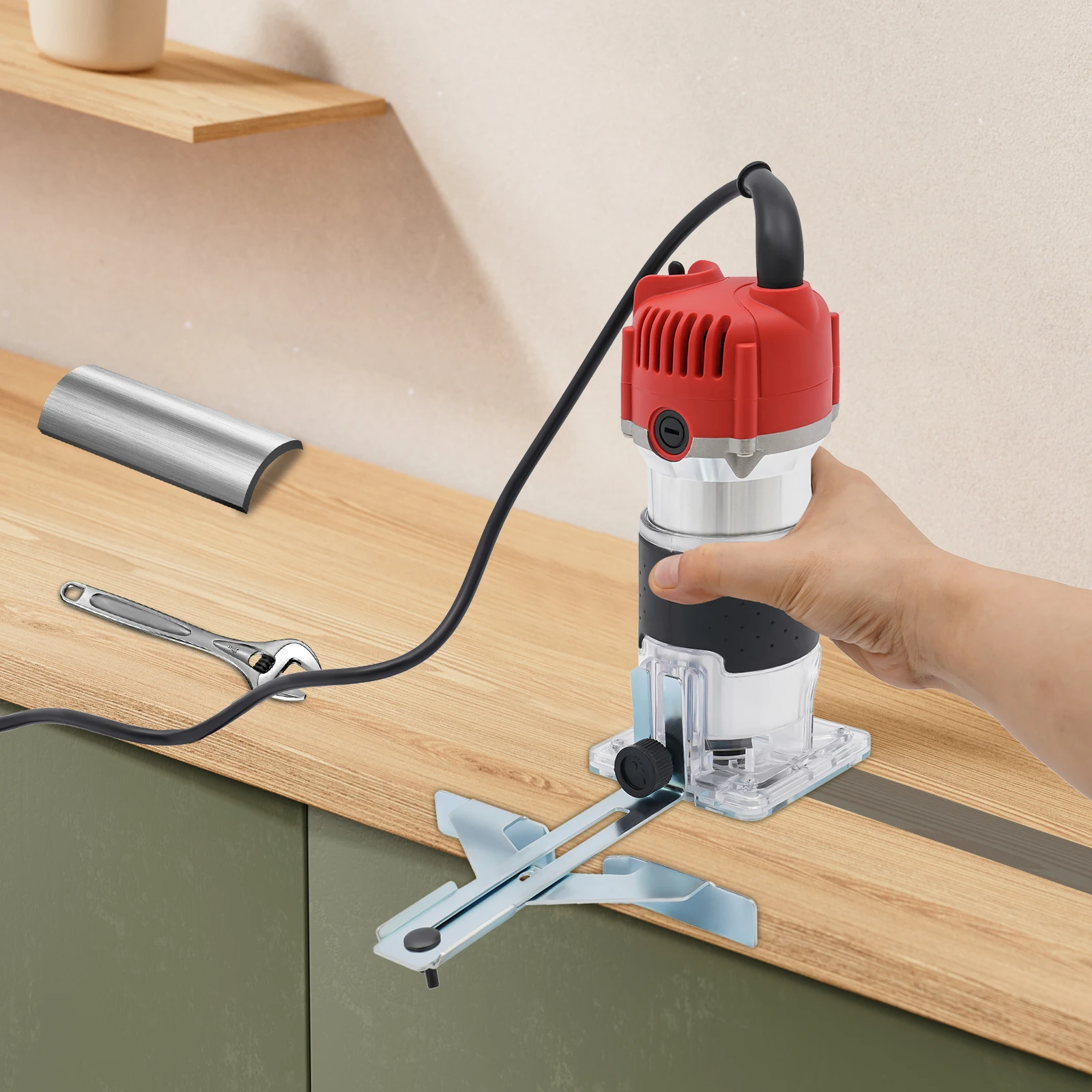 800W Woodworking Trimmer 30000RPM,Compact Electric Handheld Wood Router Carpenter Power Tool for DIY Wood Grooving Edge Trimming