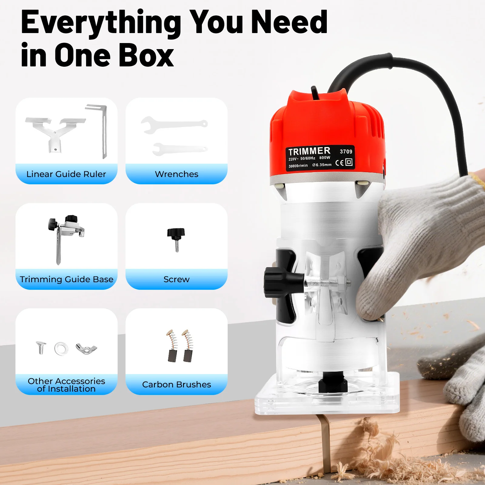 800W Woodworking Trimmer 30000RPM,Compact Electric Handheld Wood Router Carpenter Power Tool for DIY Wood Grooving Edge Trimming