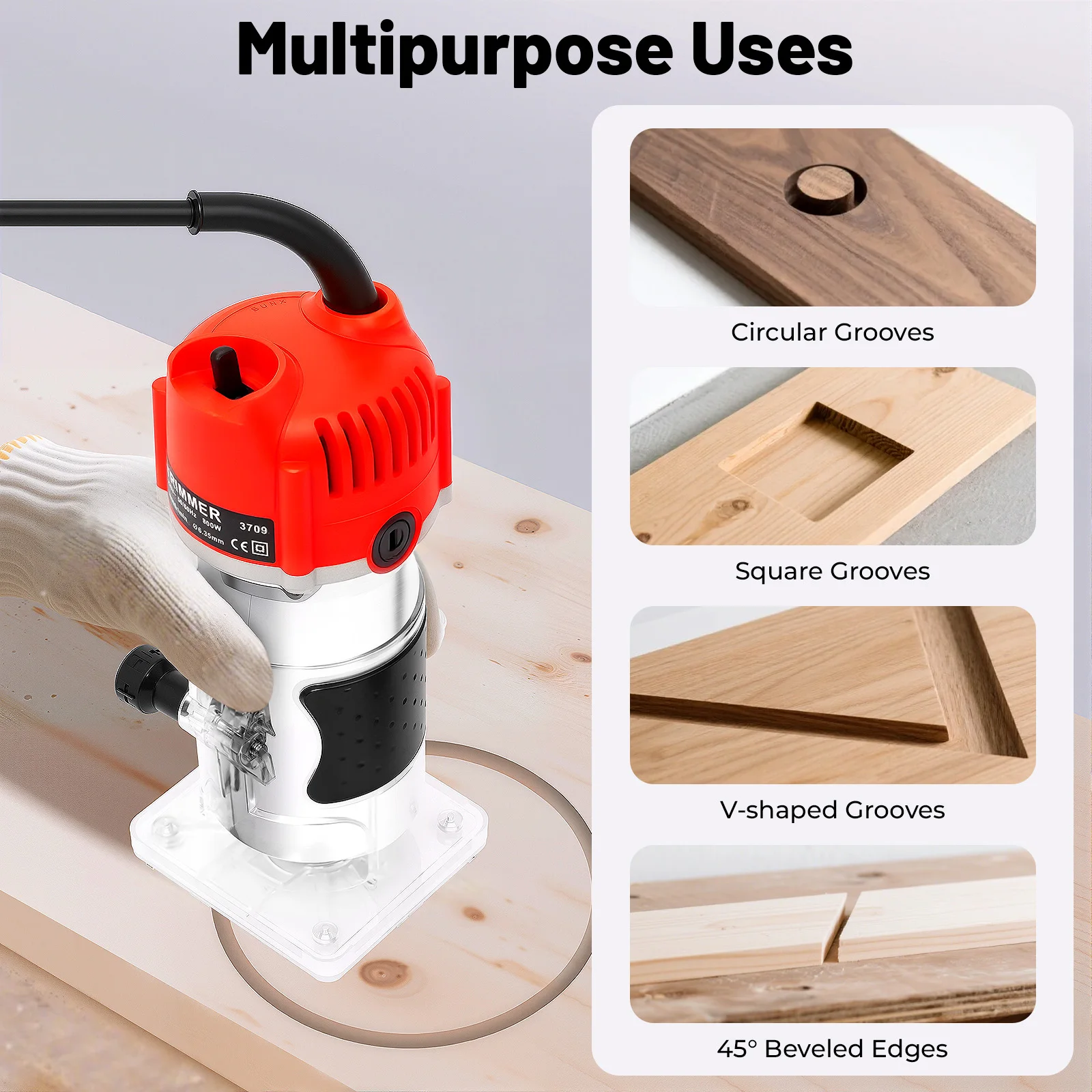 800W Woodworking Trimmer 30000RPM,Compact Electric Handheld Wood Router Carpenter Power Tool for DIY Wood Grooving Edge Trimming