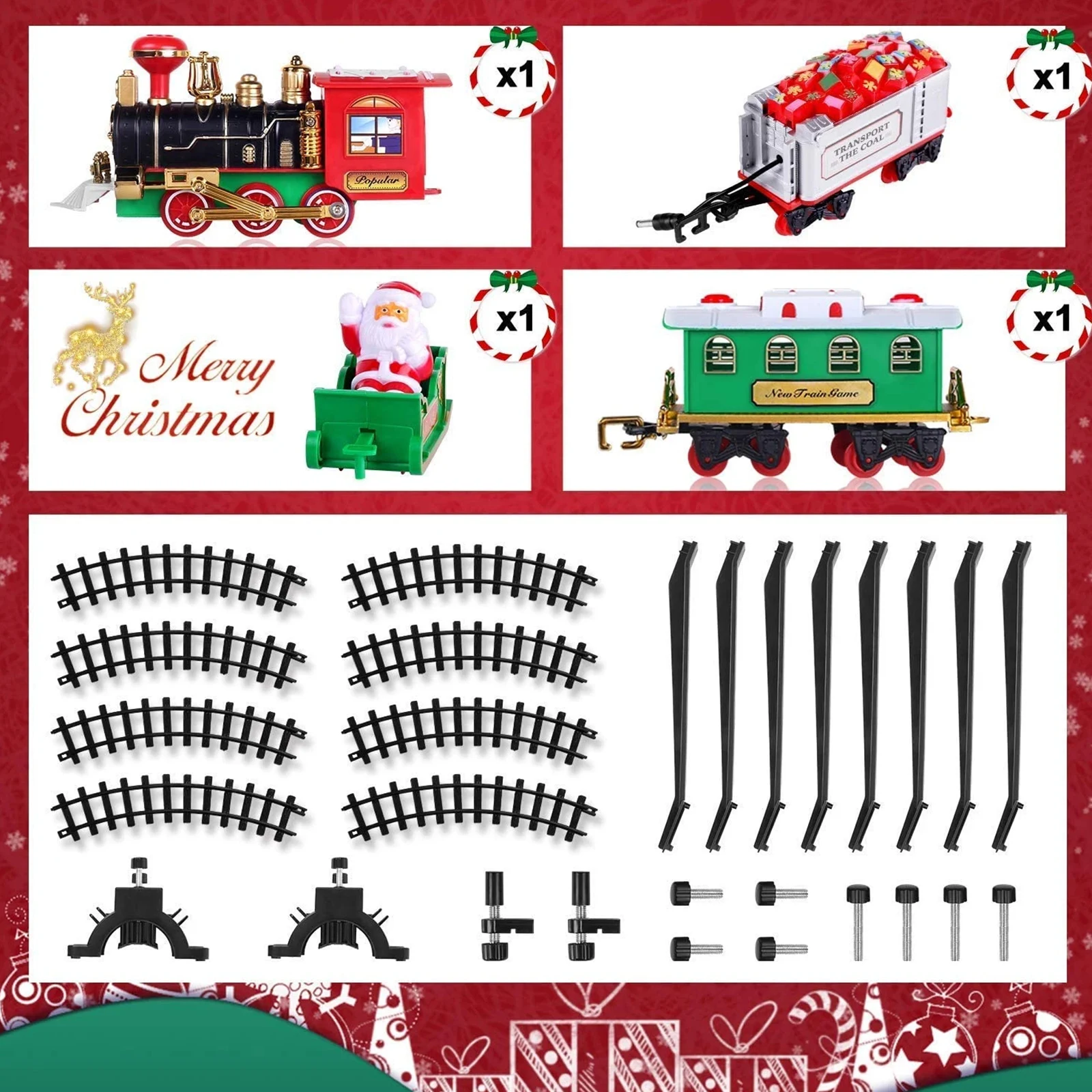 Battery Operate Railway Train with Sound&Light Hanging Railway Car Toys Kids Xmas Electric Toys Xmas Train Tree Decoration Track