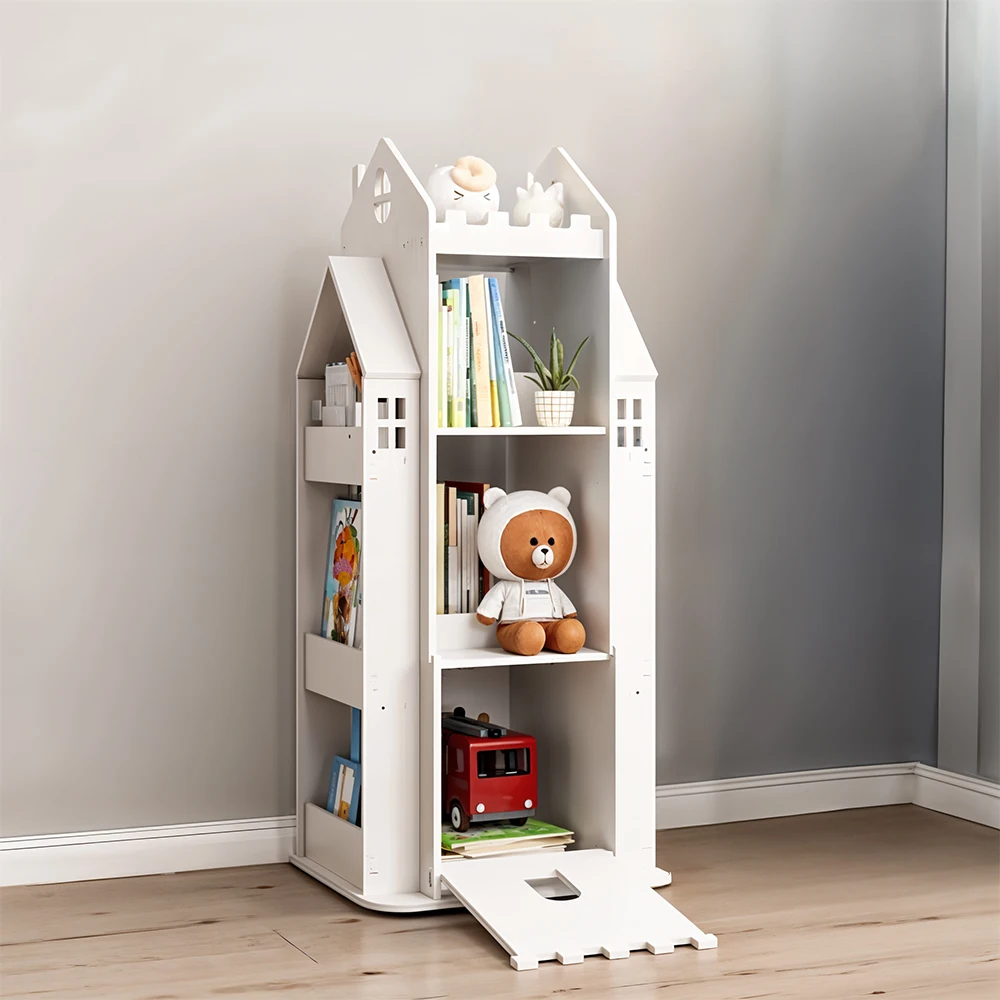 Voltsify 4-Tier Castle Kids Rotating Bookshelf Storage Organizer Rack