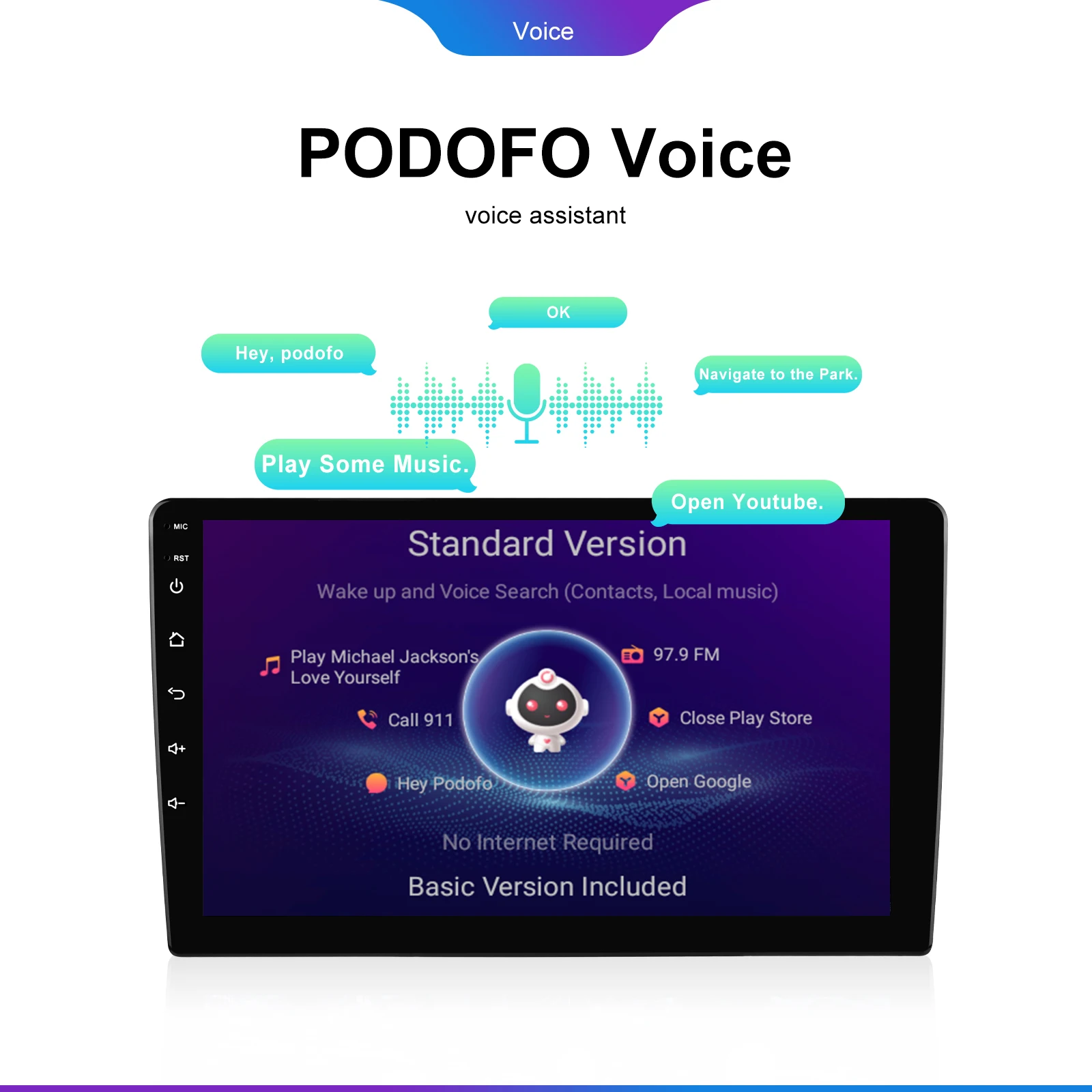 Podofo 6GB+128GB Car Radio Wireless Carplay Android Auto Universal Multimedia Video Player 10.1 Inch 2 Din MirrorLink BT GPS