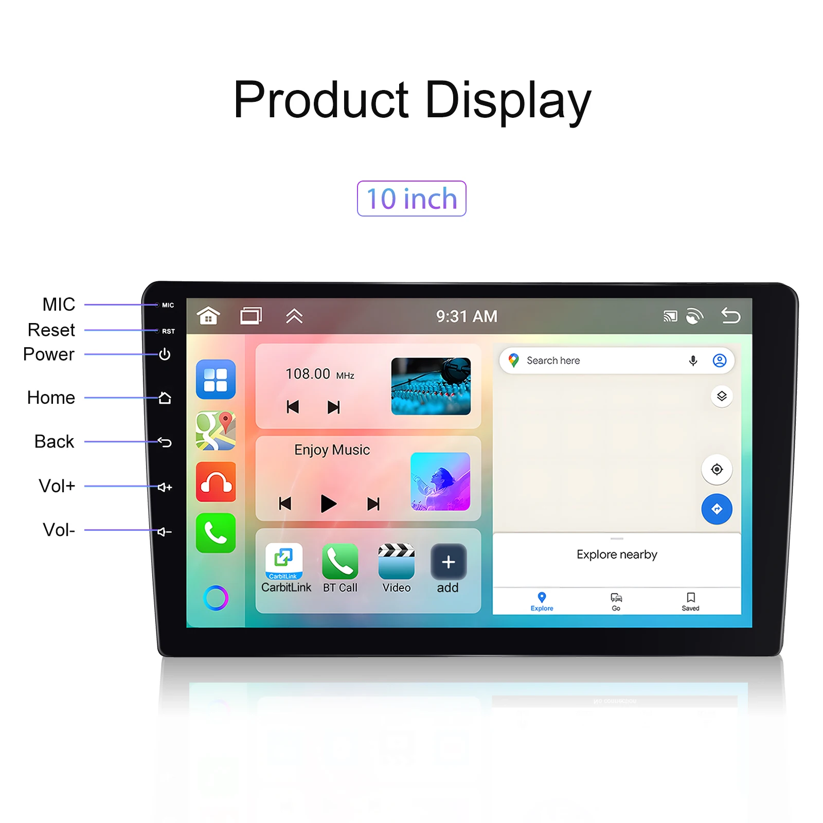 Podofo 6GB+128GB Car Radio Wireless Carplay Android Auto Universal Multimedia Video Player 10.1 Inch 2 Din MirrorLink BT GPS