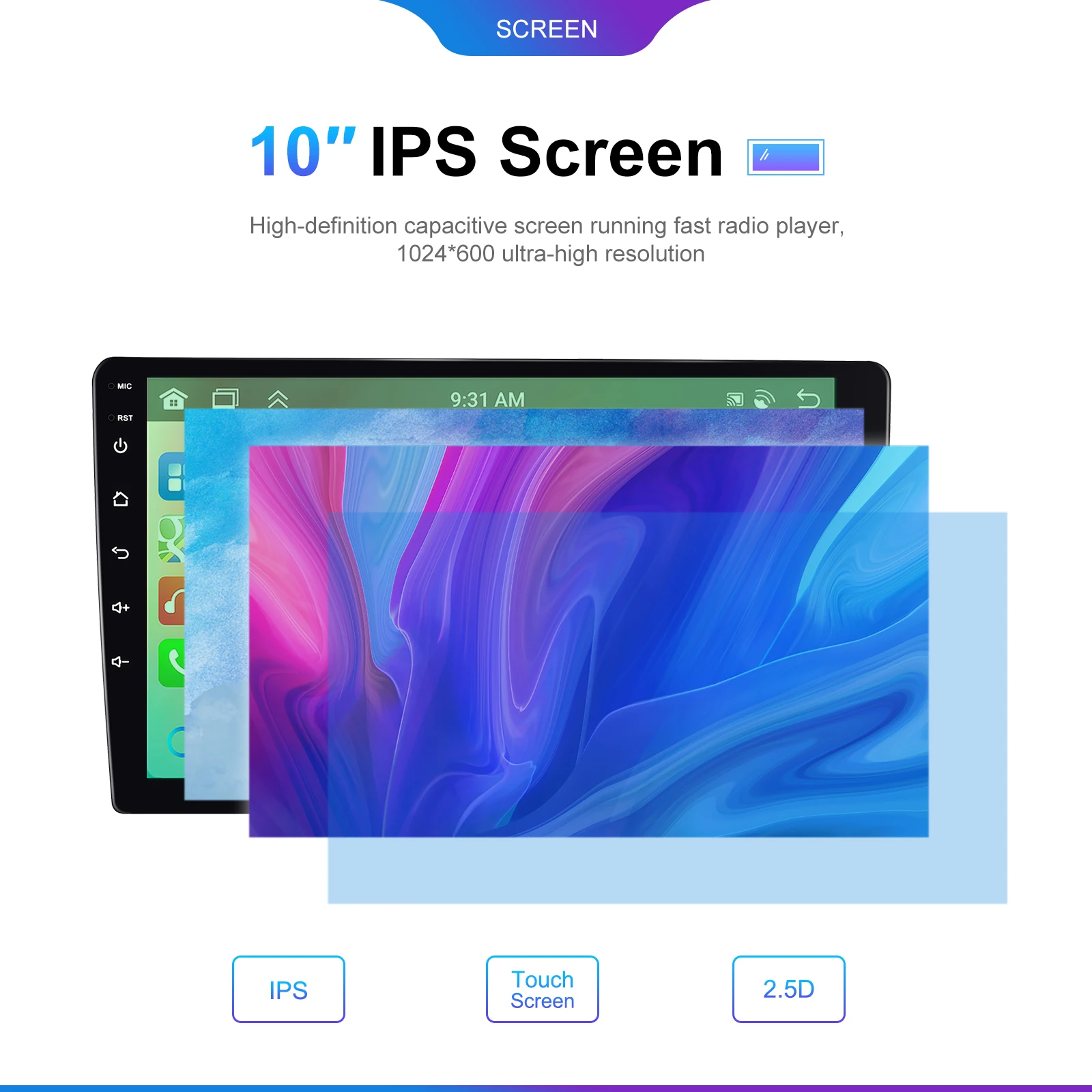 Podofo 6GB+128GB Car Radio Wireless Carplay Android Auto Universal Multimedia Video Player 10.1 Inch 2 Din MirrorLink BT GPS