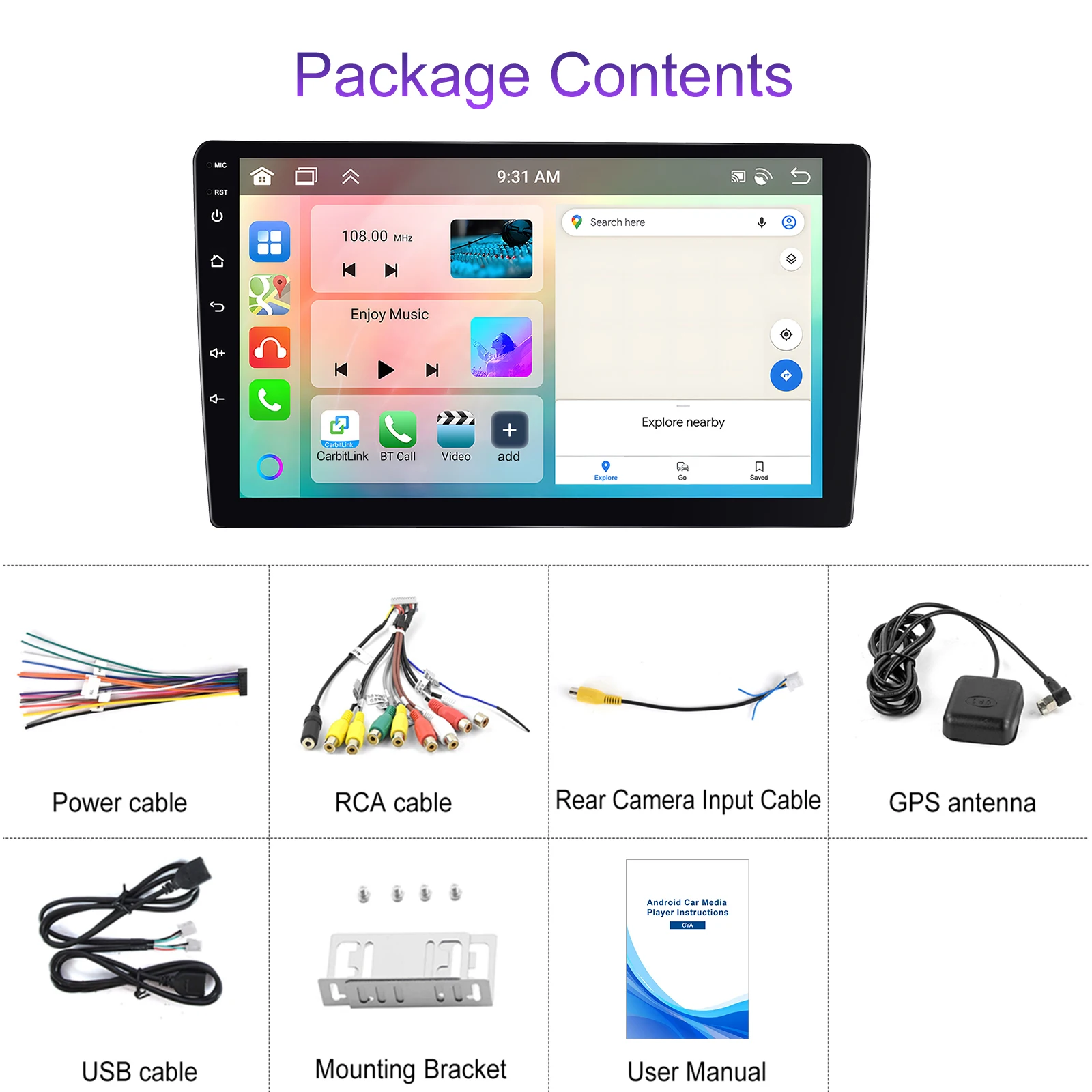 Podofo 6GB+128GB Car Radio Wireless Carplay Android Auto Universal Multimedia Video Player 10.1 Inch 2 Din MirrorLink BT GPS