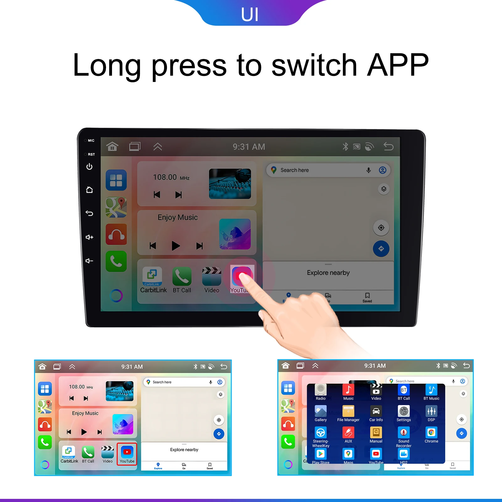 Podofo 6GB+128GB Car Radio Wireless Carplay Android Auto Universal Multimedia Video Player 10.1 Inch 2 Din MirrorLink BT GPS