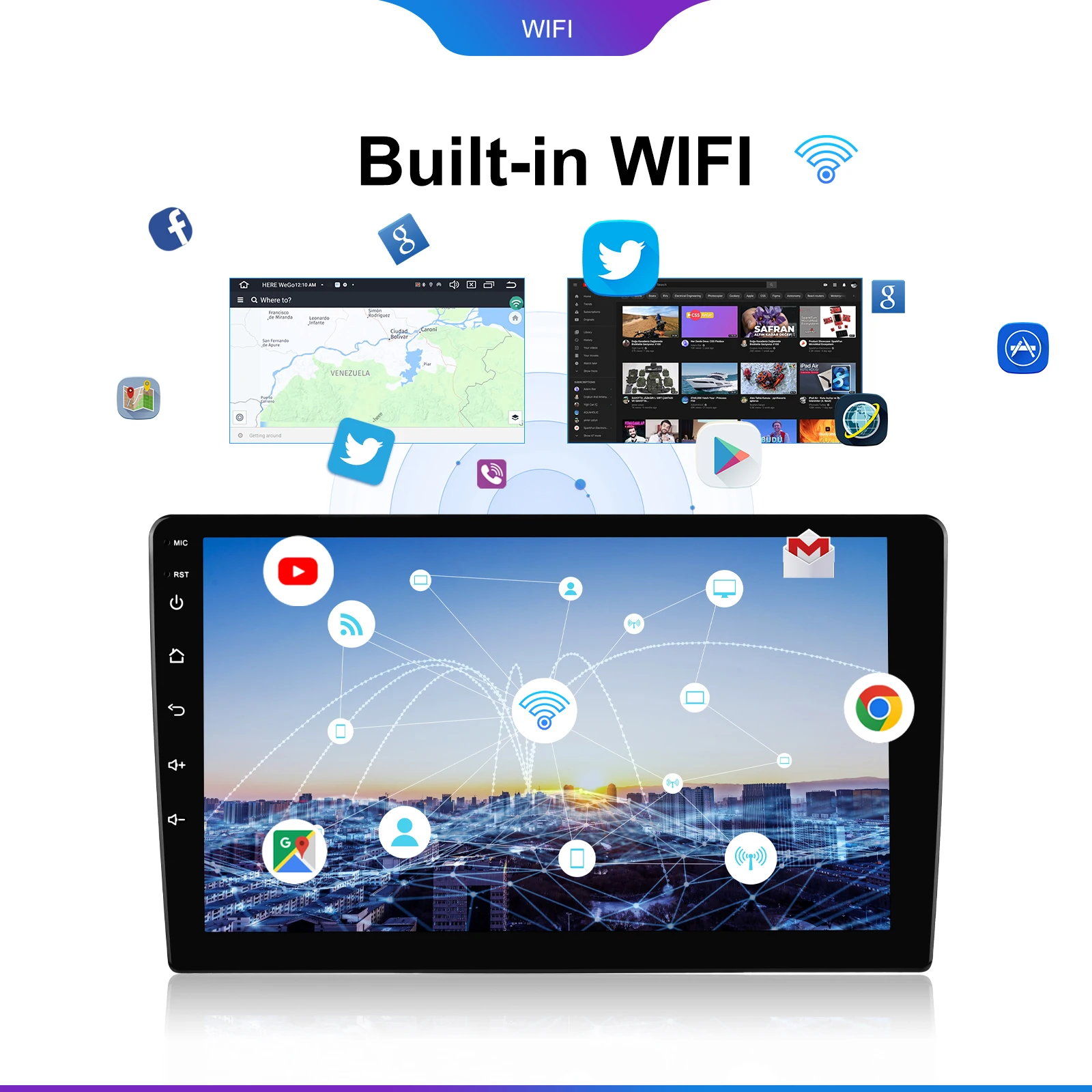Podofo 6GB+128GB Car Radio Wireless Carplay Android Auto Universal Multimedia Video Player 10.1 Inch 2 Din MirrorLink BT GPS